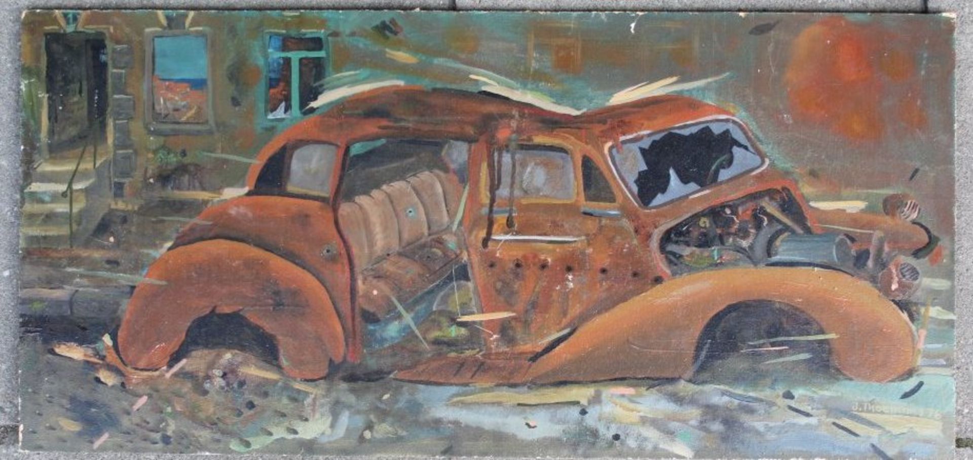 Johannes THOEMMES (XX-XXI)1976 "Rostlaube" Öl/Malfaser, 33x70 c