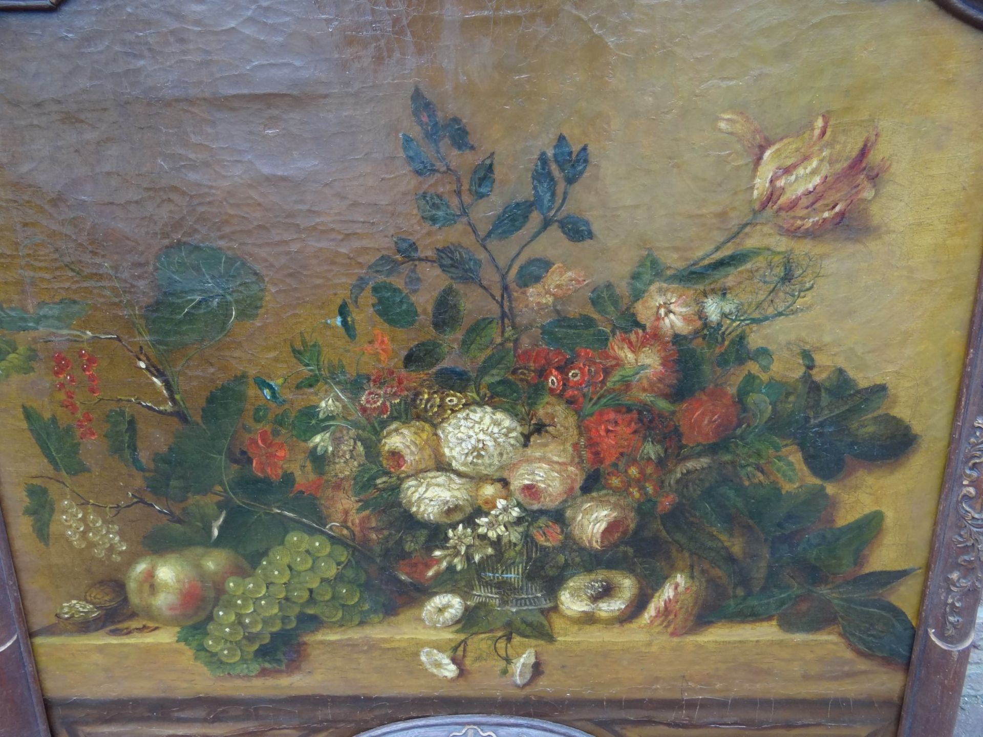 anonymes Altmeister-Gemälde, Blumenstilleben, Öl/Leinen, mehrere hinterlegte Stellen, - Image 4 of 10
