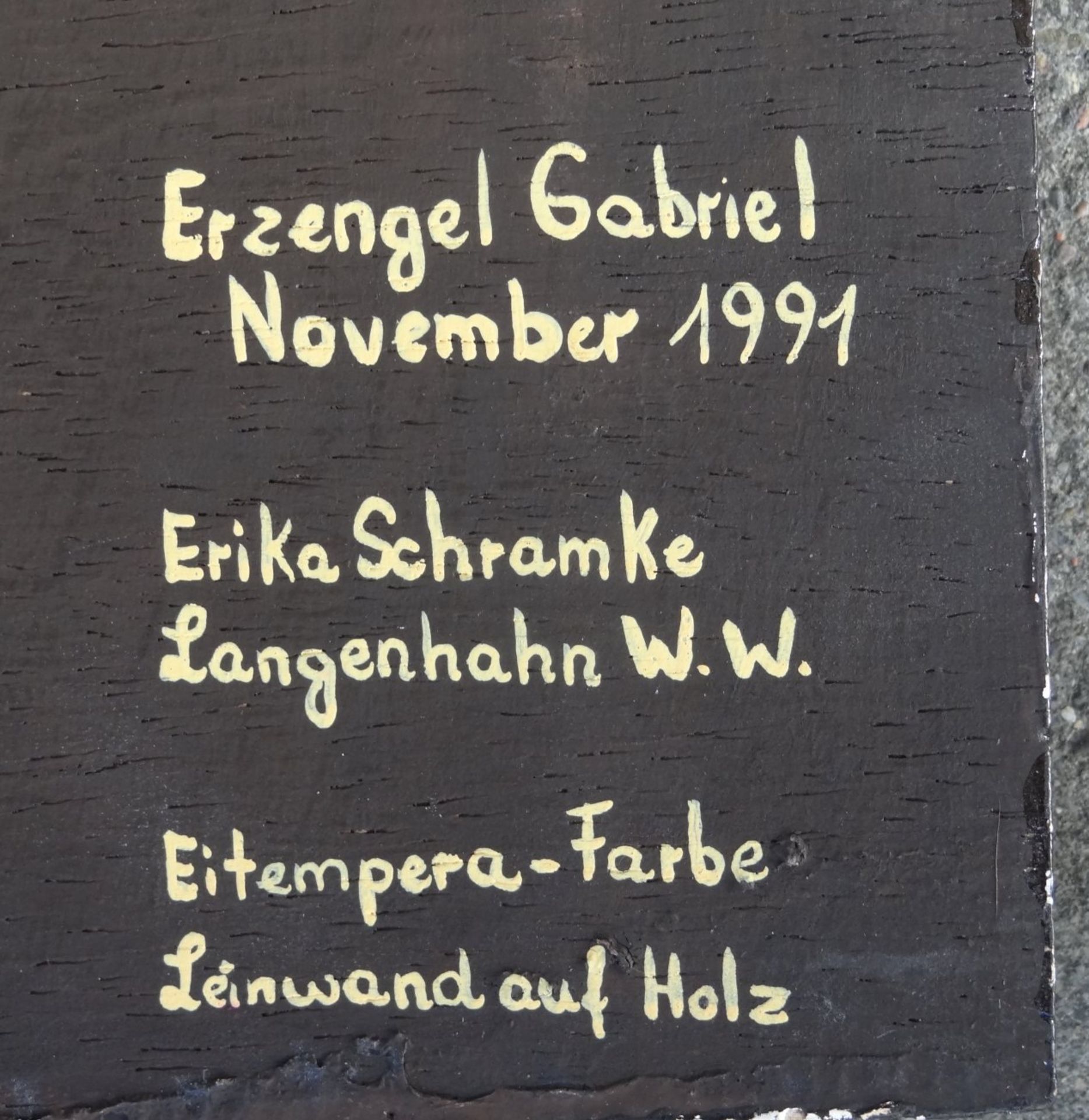 Erika Schramke, 1991 "Erzengel Gabriel" Ikonenmalerei auf Holz, 30x24 cm - Image 5 of 5