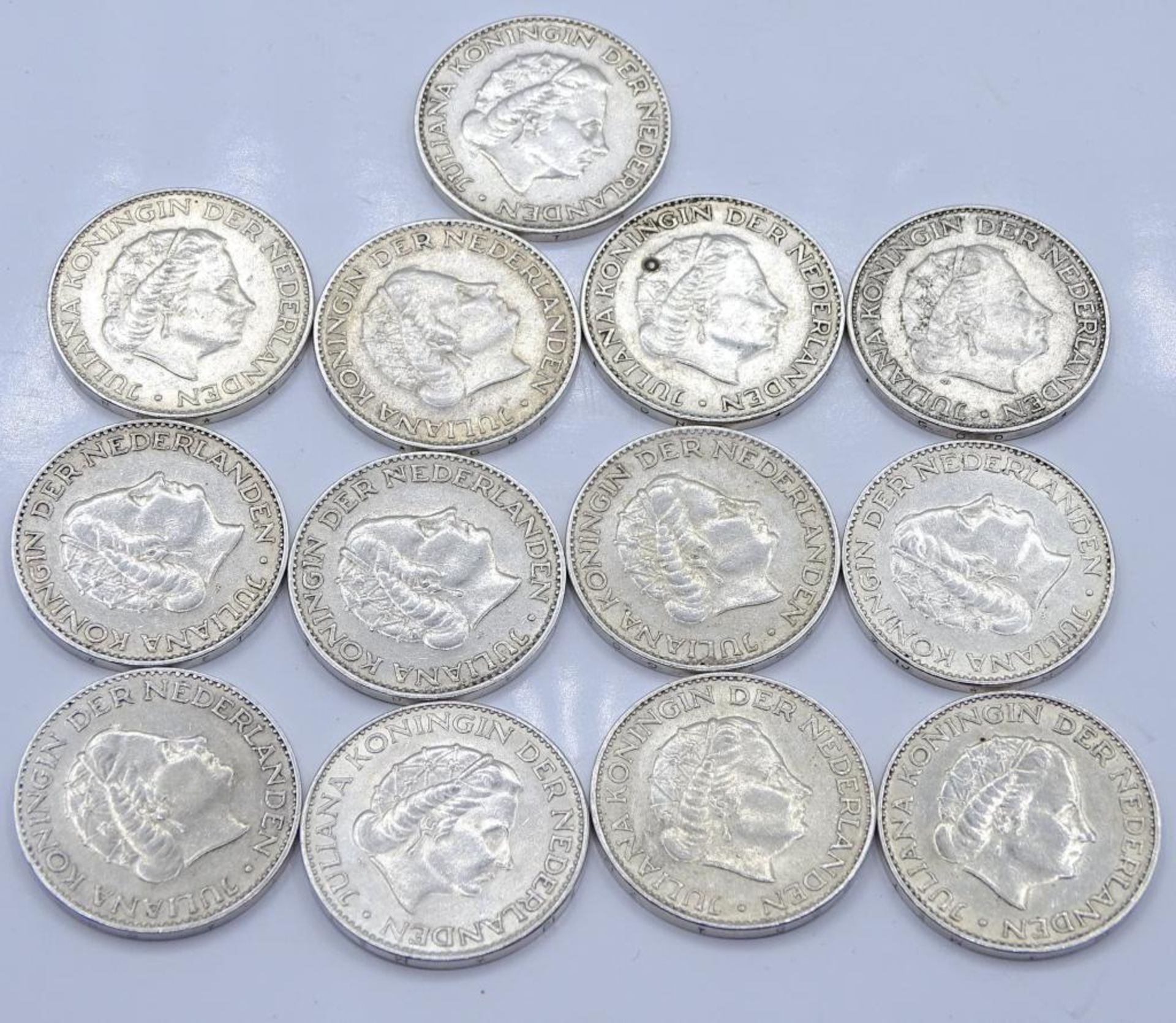 13x 1 Gulden,Niederlande,Silber,1955-1965,zus.83,9gr. - Bild 2 aus 2
