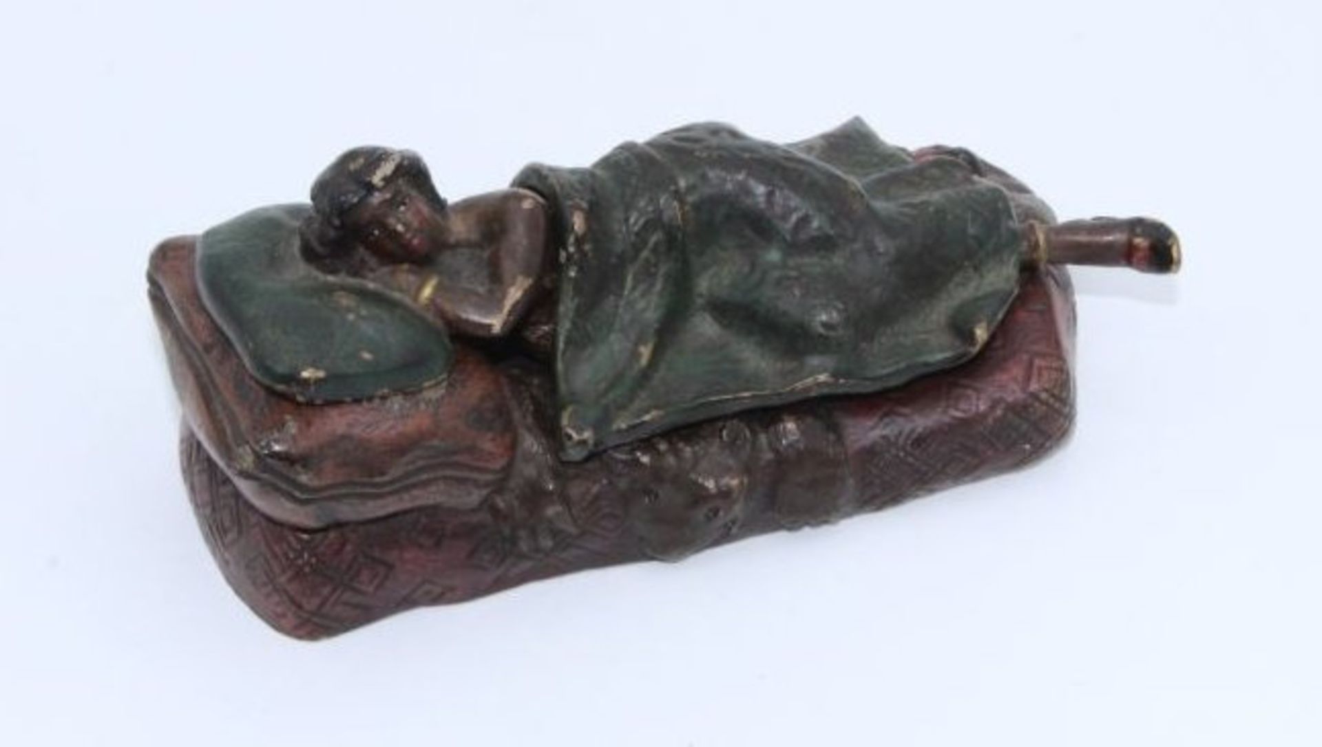 Wiener Bronze "weibl. Akt Auf Diwan" 3tlg., F.Bermann, Wien, H-5cm L-10cm B-40cm.