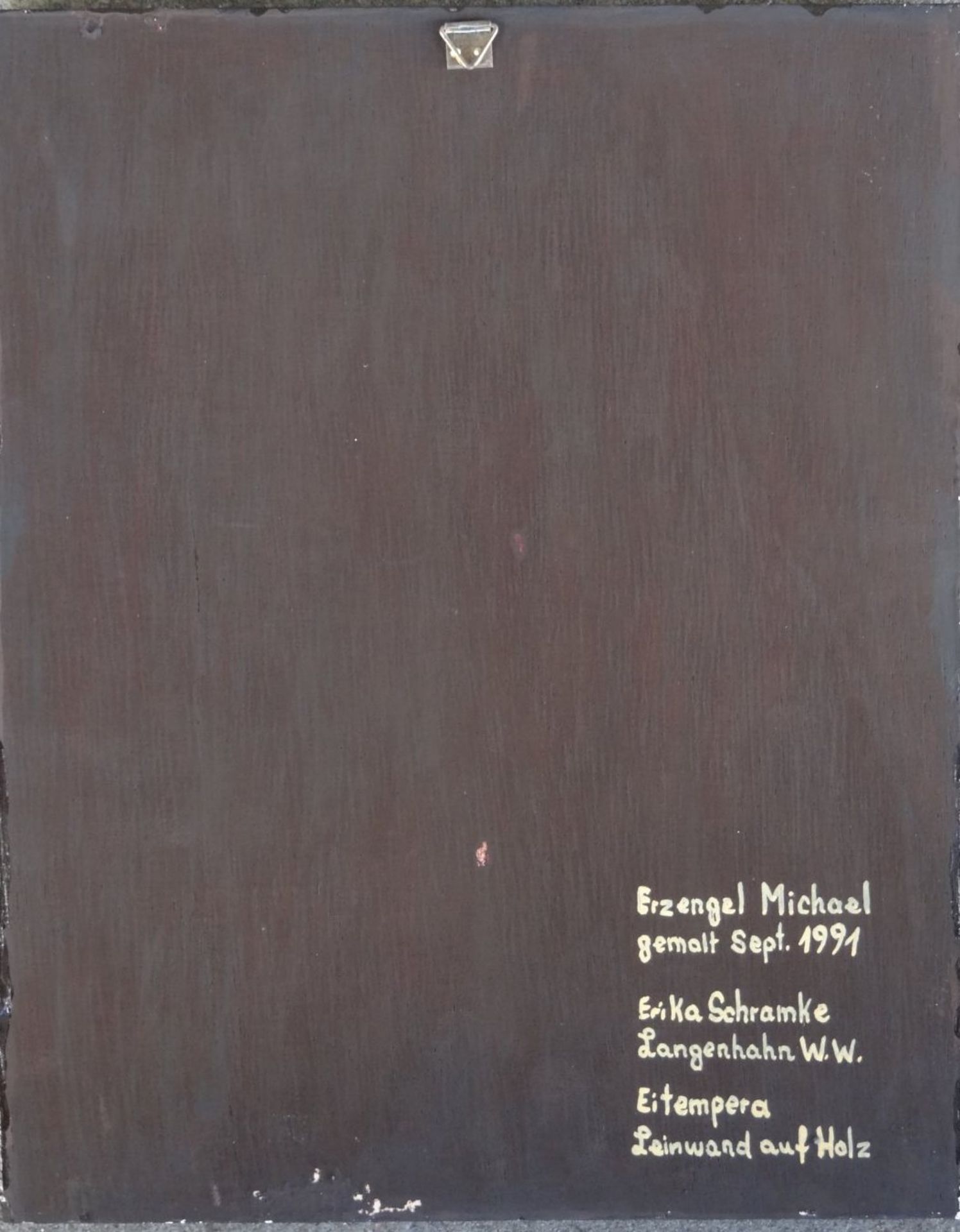 Erika Schramke, 1991 "Erzengel Michael" Ikonenmalerei auf Holz, 30x24 cm - Bild 5 aus 6