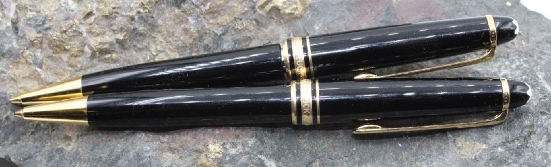 3tlg Schreibset, Montblanc Meisterstück Pix, Kolbenfüller, Feder aus 14 kt Gelbgold, - Bild 5 aus 5