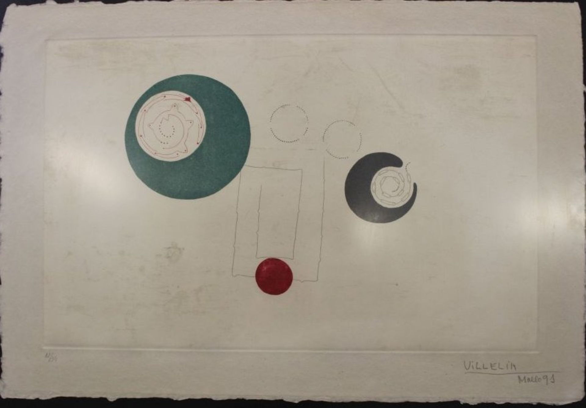 Moisés VILLELIA (1928-1994) "Komposition", Radierung, Nr. 12/34, gerahmt/Glas, RG 47 x 66cm.