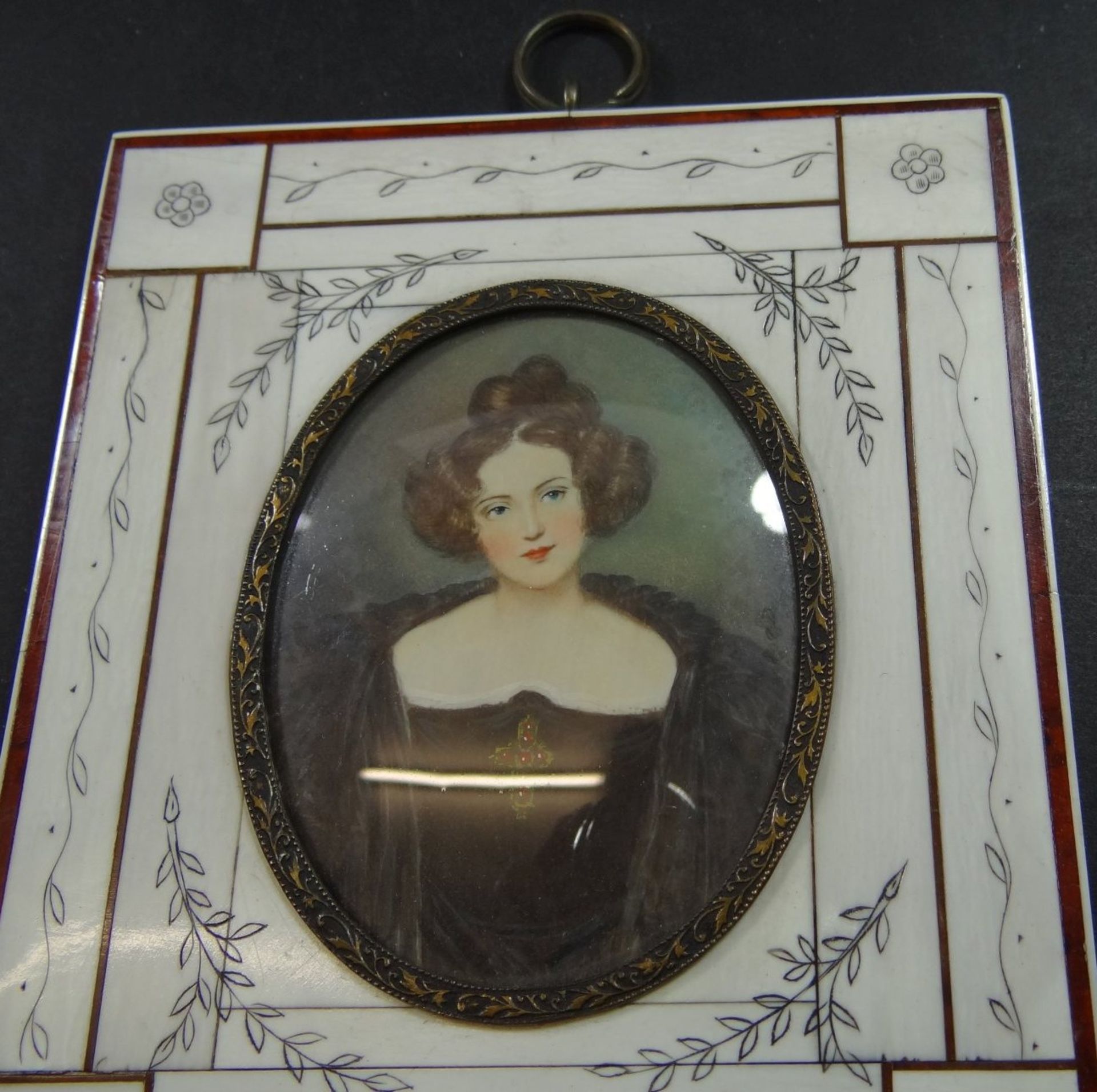 Miniatur-Portrait einer jungen Frau nach Delerox, 14x12 cm