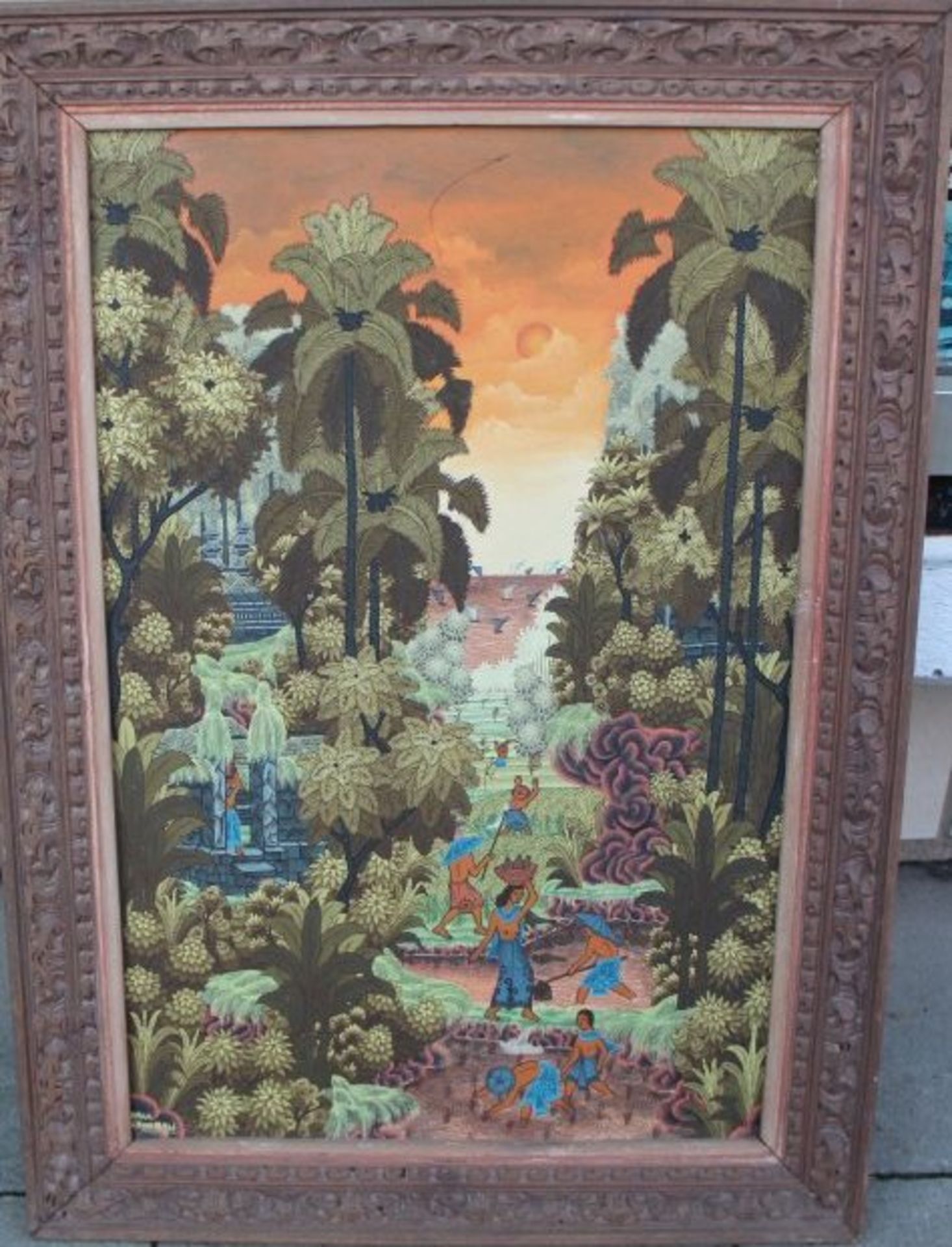 J. Arka, Ubud, Bali "Landschaft", Mischtechnik auf Leinen, beschnitzter Rahmen, RG 70x50 cm - Image 2 of 4