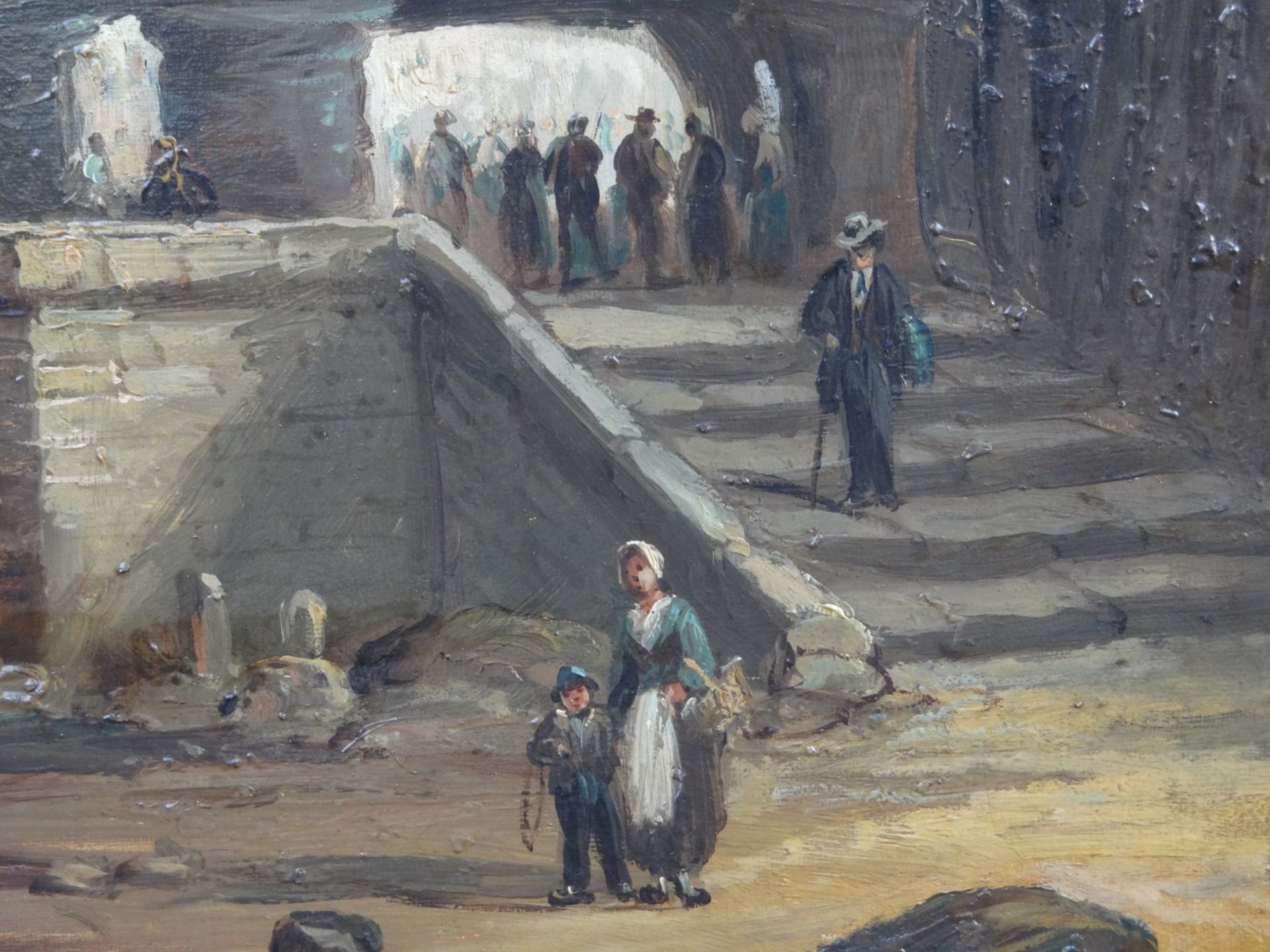 E.Valin, 1881 "Hafenstadt", Öl/Leinen, doubliert, ein Loch mittig links, 65x54 c - Bild 5 aus 8