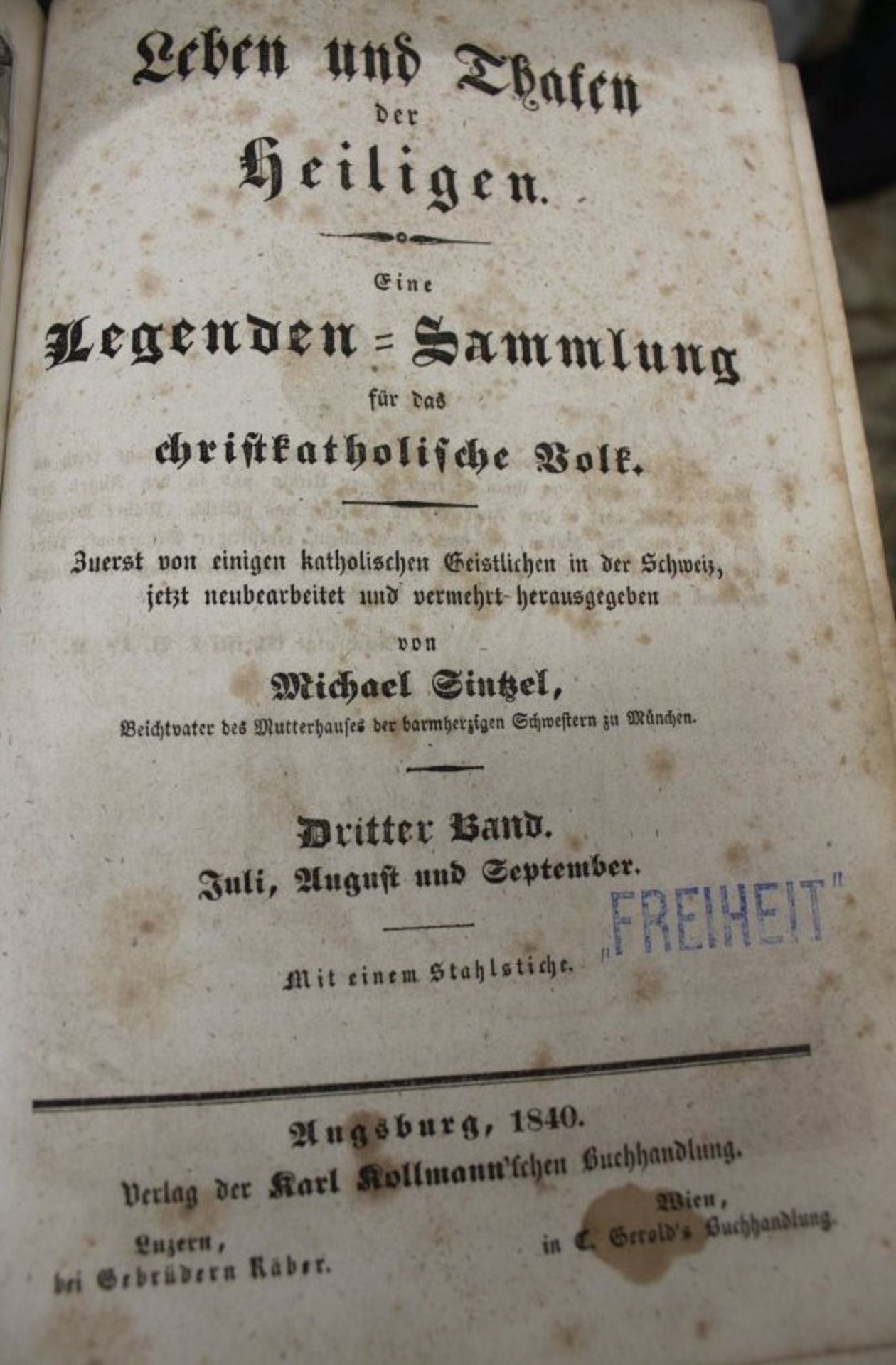 "Leben und Thaten der Heiligen" Augsburg 1840, Legenden-Sammlung, 4 Bde Nr. 1 bis 4,Halbleder, etwas - Bild 9 aus 12
