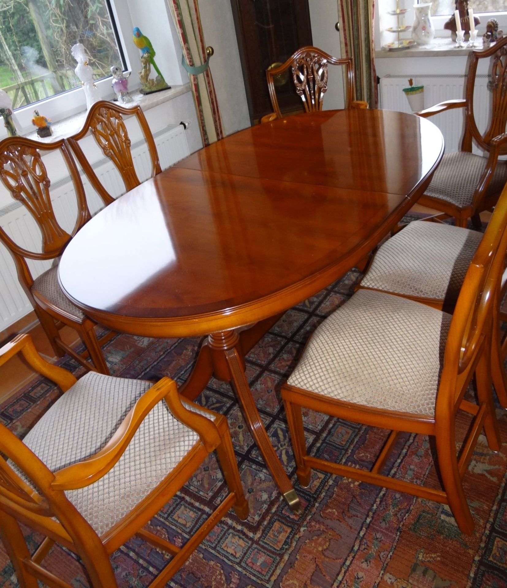 Esstisch mit 7 Stühlen im Sheraton-Stil, Kirsche, 3 Armlehnstühle, 4 Stühle, Tisch ausziehbar,