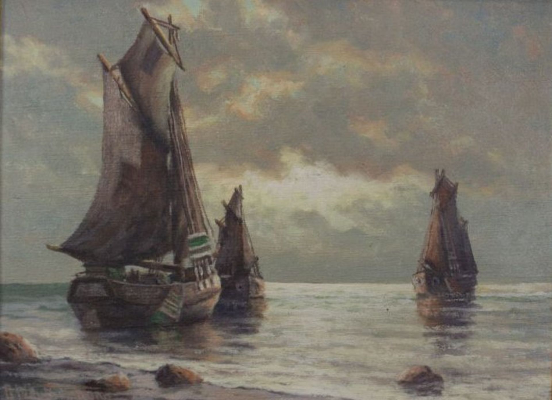 Otto NEUTSCHMANN (1902-1985) "Boote an der Küste", Öl/Leinwand, gerahmt, RG 40 x 50cm