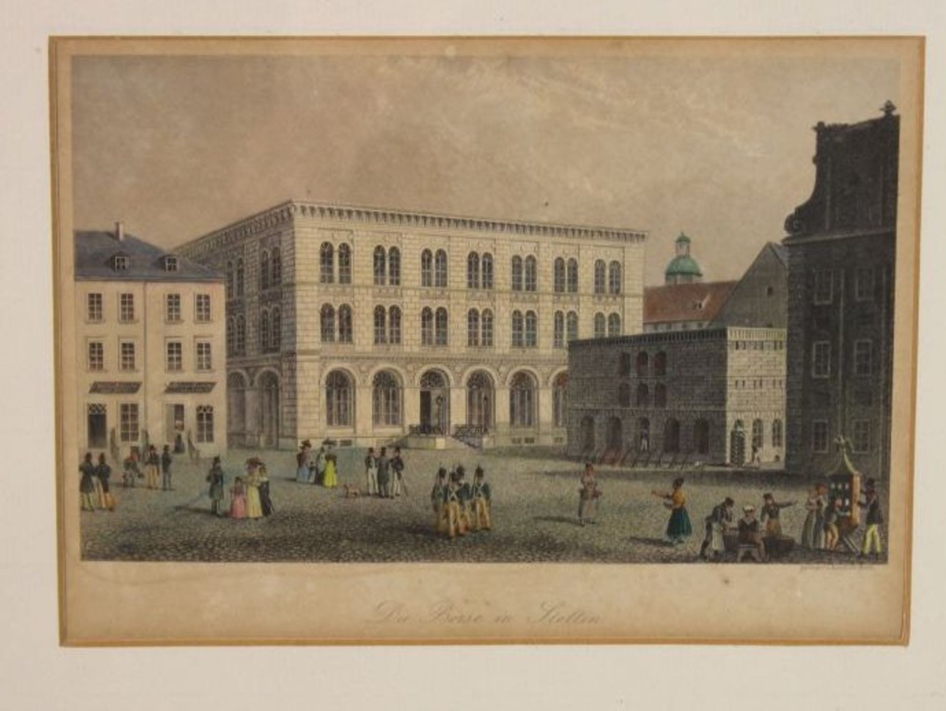 Ansichtenstich "Die Börse in Stettin", ger./Glas, 26 x 31cm.