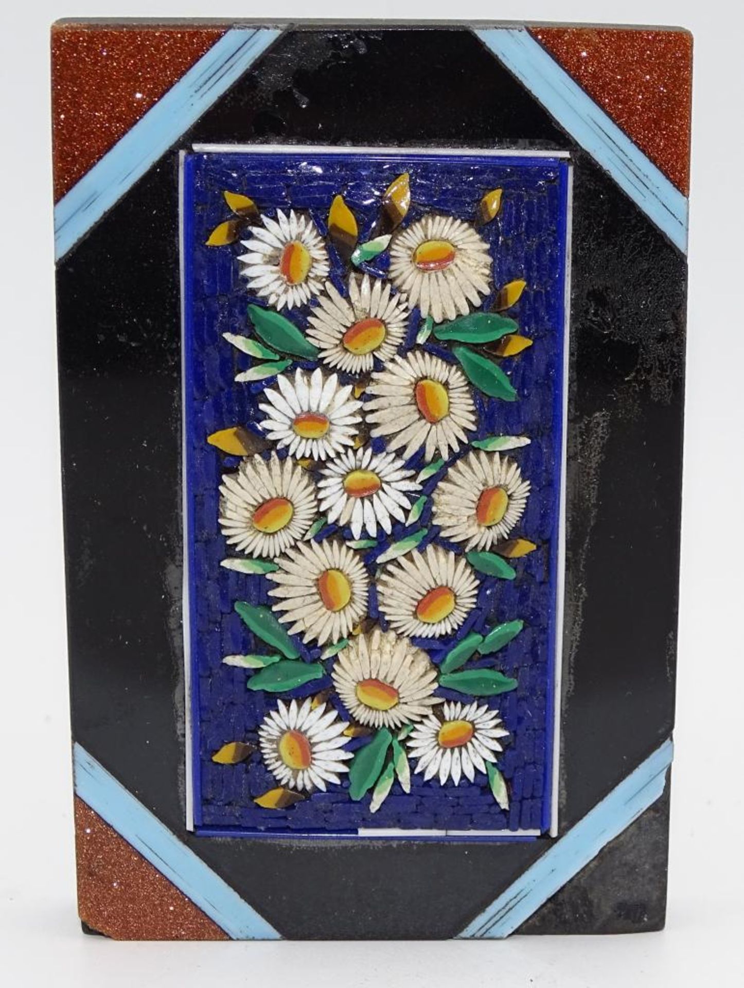 Briefbeschwerer,mit Mosaik,Florales Dekor,Goldfluss,eine Ecke fehlt,9,0x6,0cm - Bild 2 aus 3