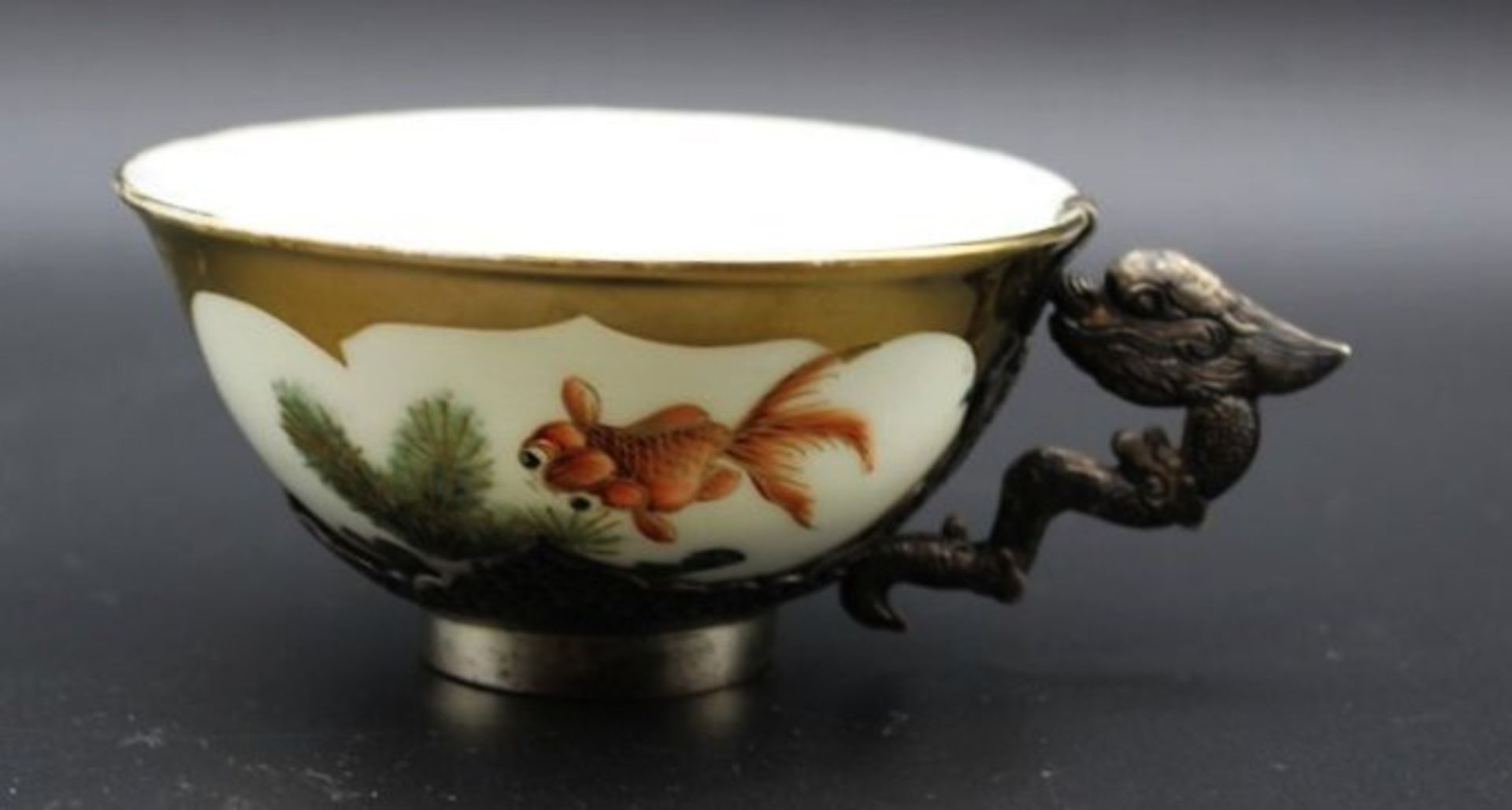 Teetasse, China, Silbermontur (gepr.), Handbemalt, gemarkt, H-4cm. - Bild 2 aus 3