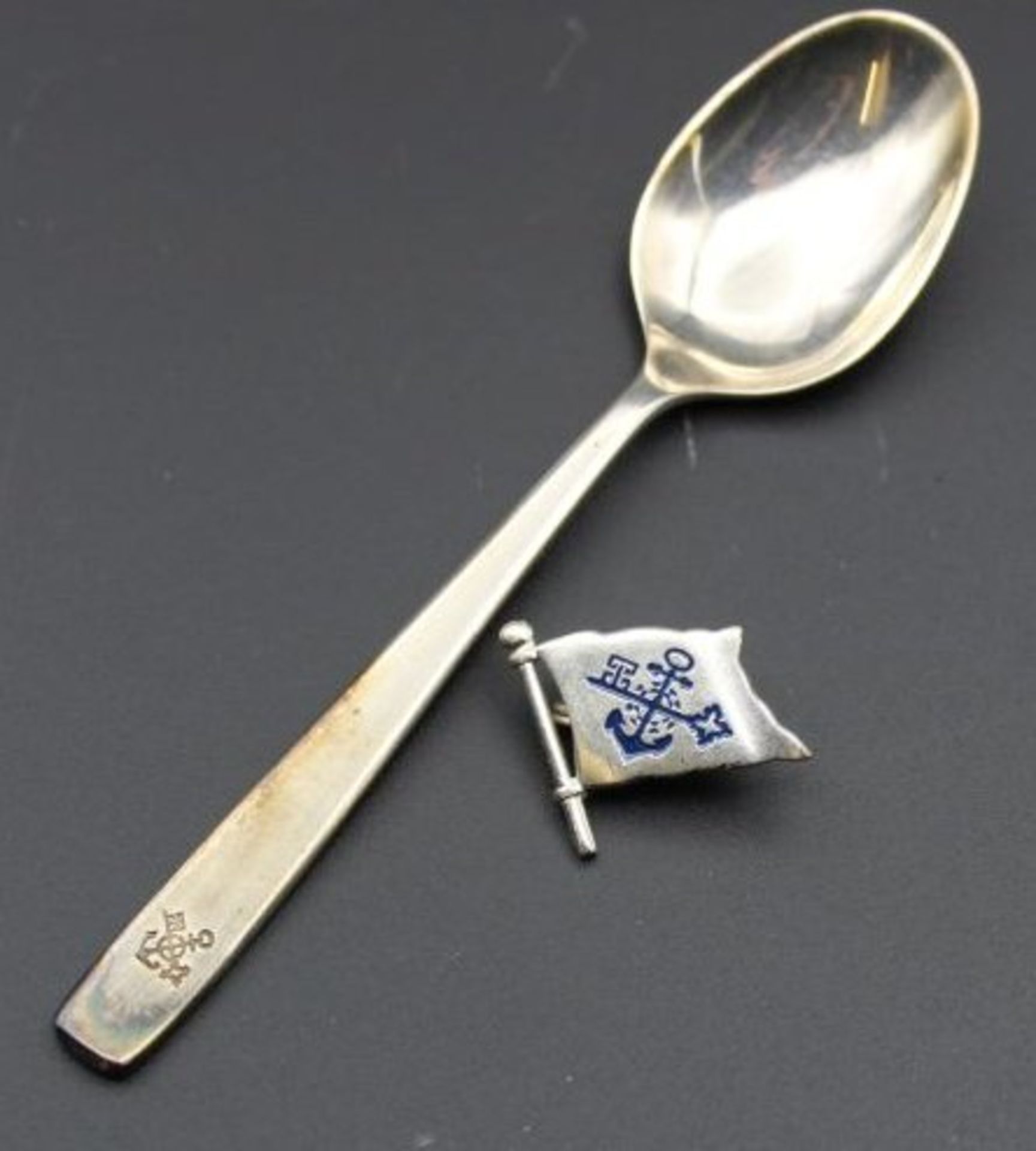 Mokkalöffel, 800er Silber, NDL Wappen, anbei NDL Nadel, L-10,5cm, 13gr.,