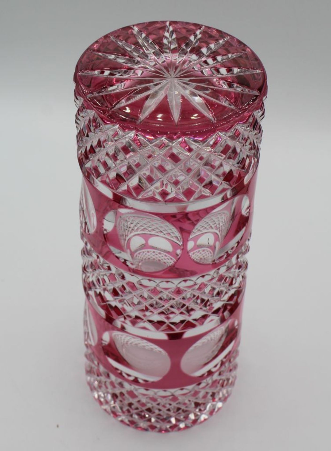 Zylinder Glas Vase, klar/rot,geschliffenes Glas,H- 22,5cm - Image 3 of 3