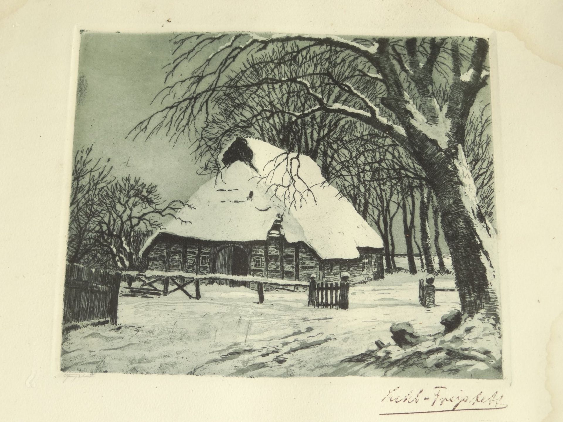 Georg SIEL-FREYSTETT (1868-1919)"Hofstelle im Winter", Aquatinta-Radierung, ger/Glas,RG 29x32 cm, - Bild 2 aus 5