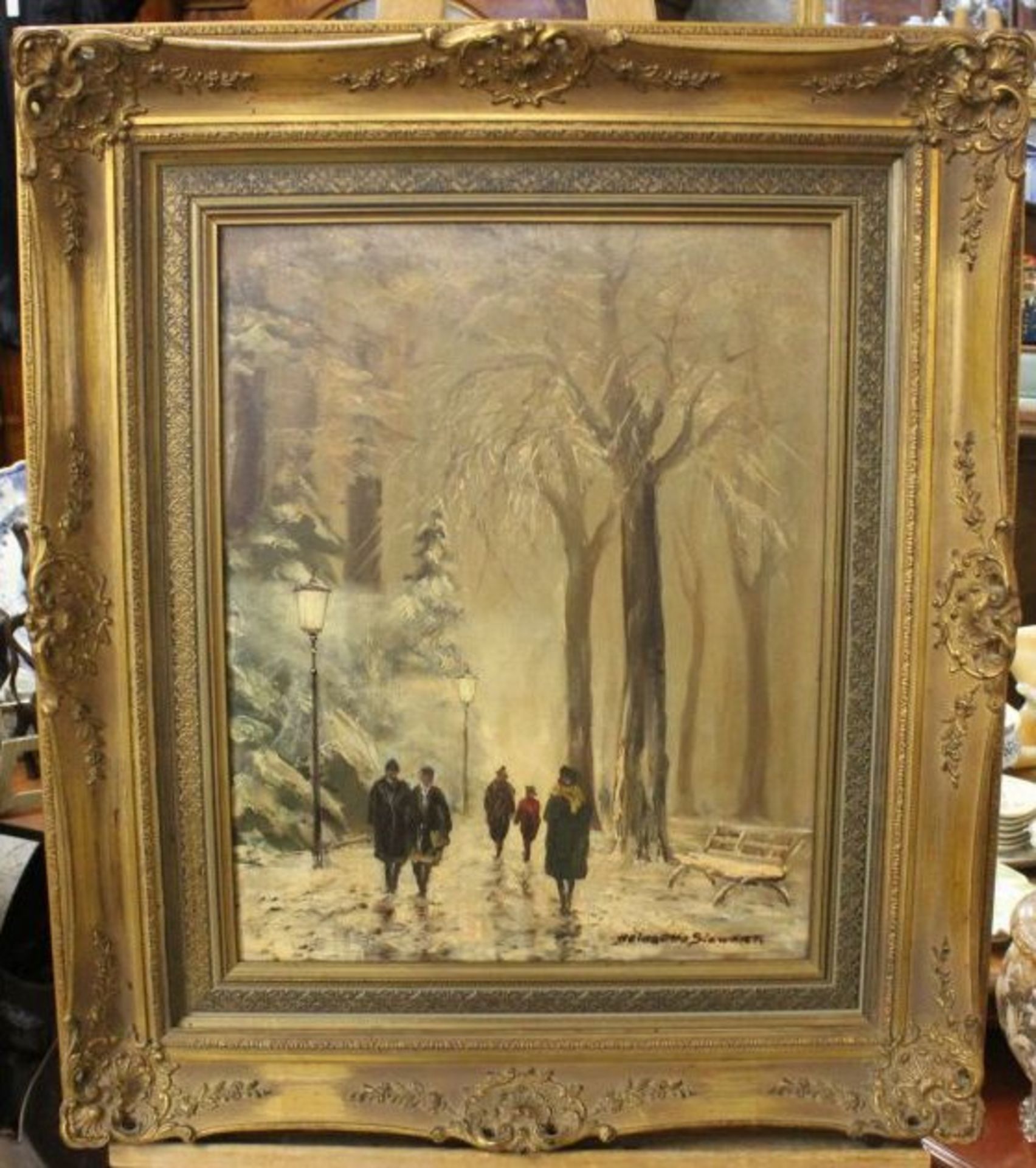 Heinz SIEWERT (XX) "nächtlicher Winterspaziergang", Öl/Leinwand, gerahmt, RG 74 x 64cm - Bild 3 aus 3