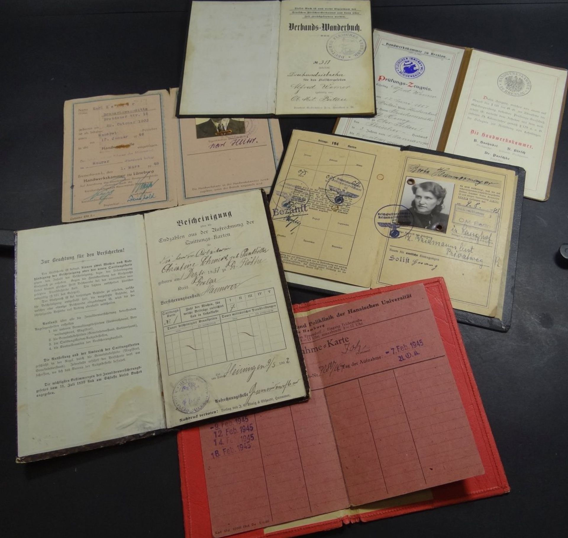 Lot Papiere, Meisterbrief, Wander-Buch, Handwerskammer, Reichsmusikkammer etc., ca. 1930-1945
