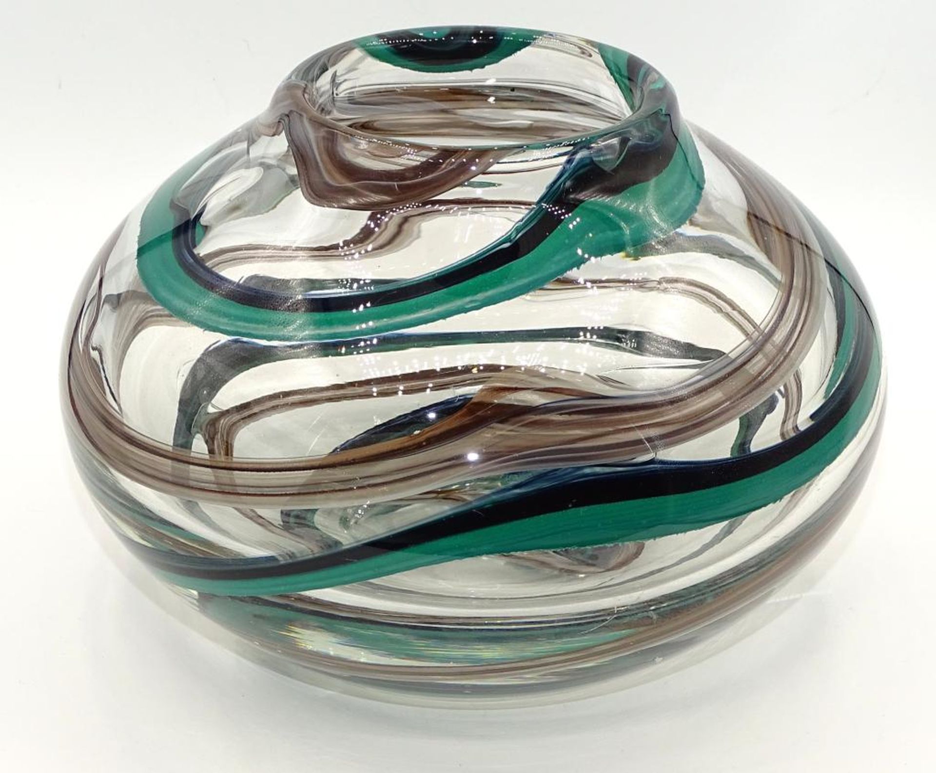 Kunstglas Vase, klar,grün/schwarz,H-13cm,d- 18c - Bild 2 aus 4
