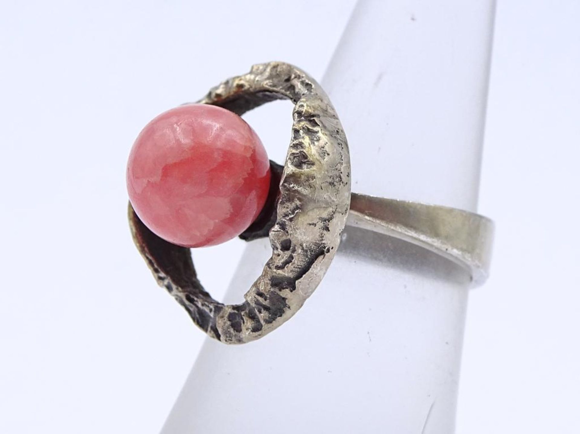 835er Silber Ring mit einer Rosenquarz Kugel, 8,6gr., RG 52 - Bild 3 aus 4