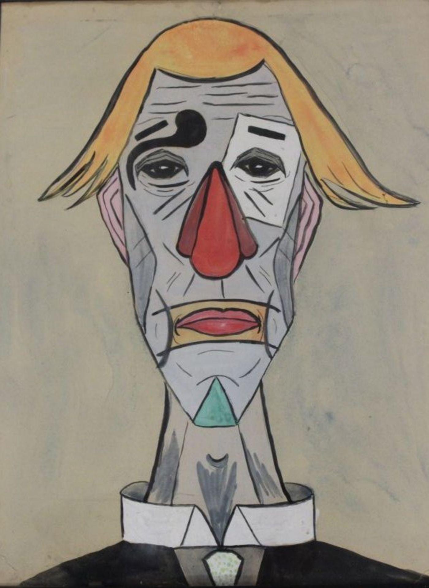 anonym "Portrait eines Clowns", Mischtechnik, ger./Glas, RG 61,5 x 51,5cm.