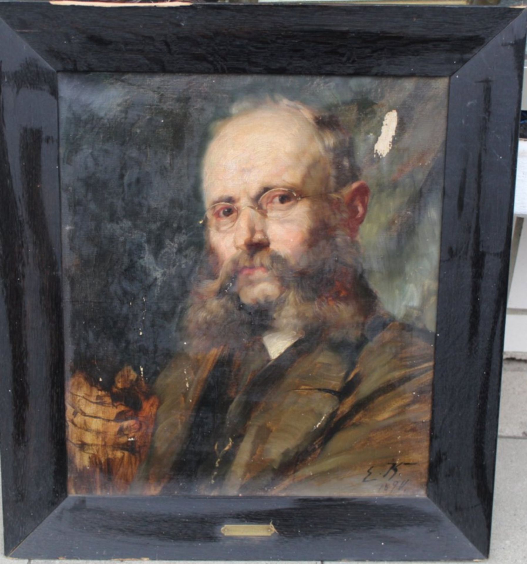 Erwin KÜSTHARDT (1867-1901), sign. E.K., 1890 "Männerportrait", restaurierungsbedürft, Farbabplatzer