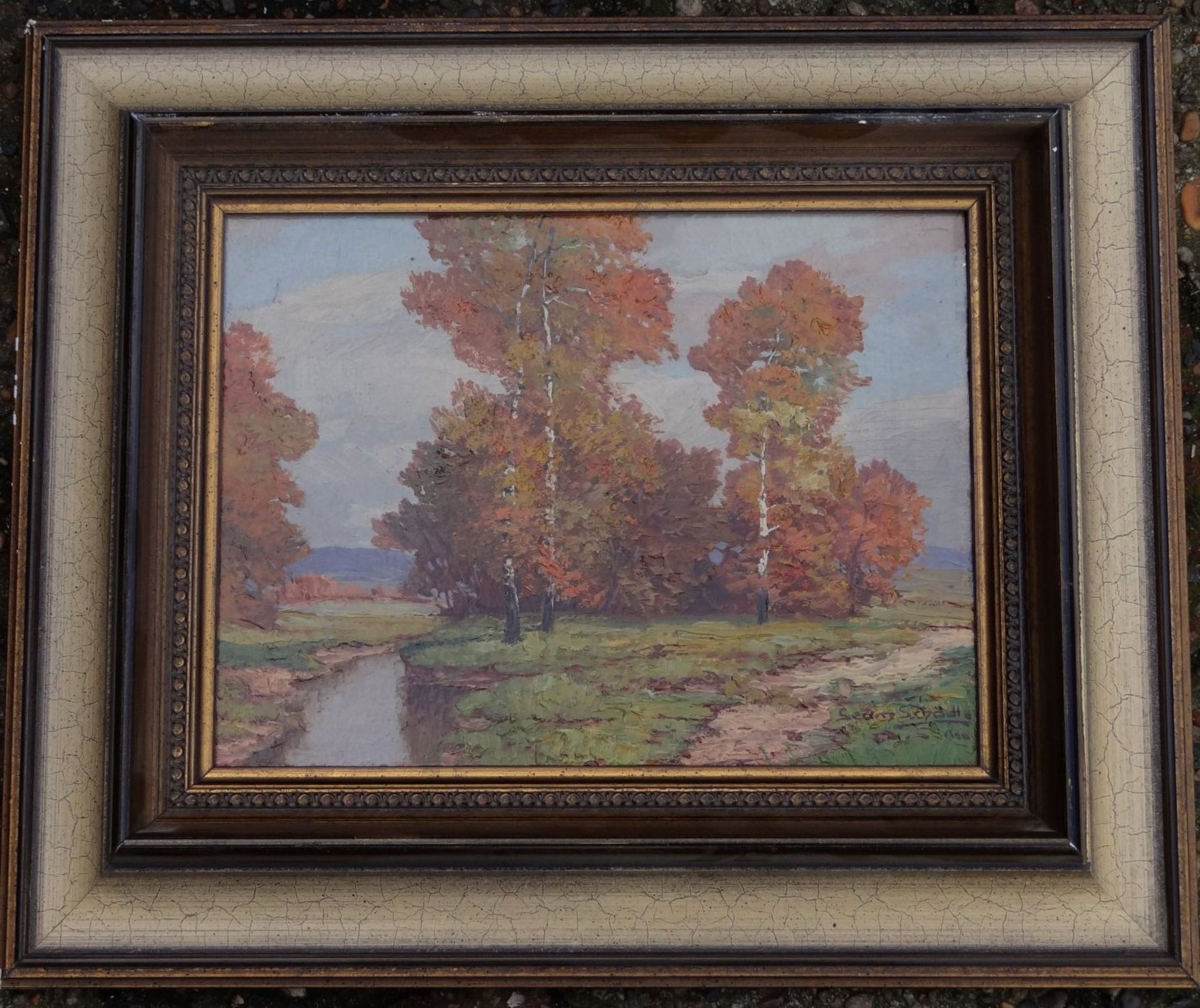 Georg Schädl, "Herbstlandschaft" Öl/Malfaser, gerahmt, RG 31x36 - Bild 3 aus 5