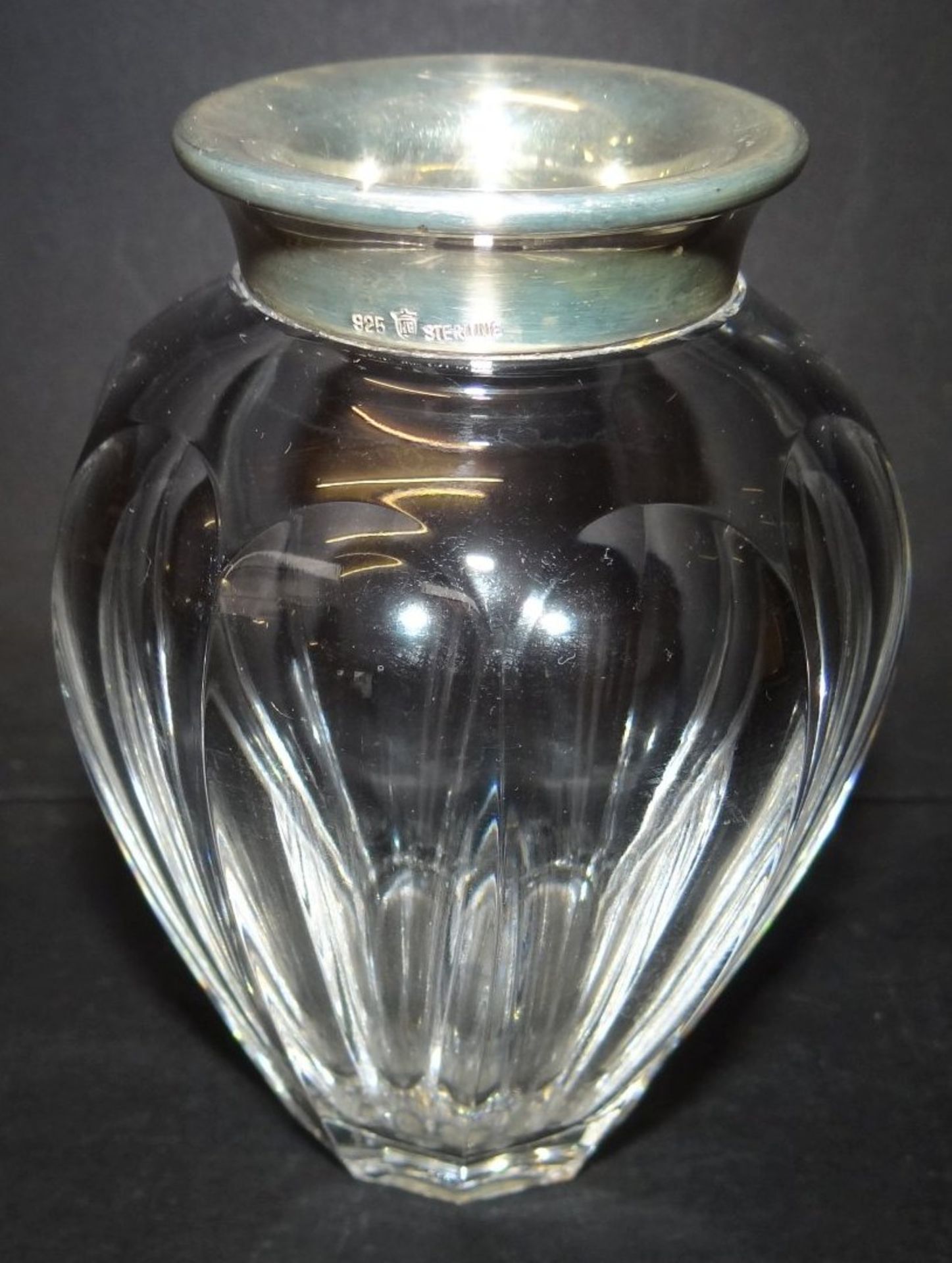 kl. Kristallvase mit -925- Silberrand, H-11 cm - Bild 2 aus 4