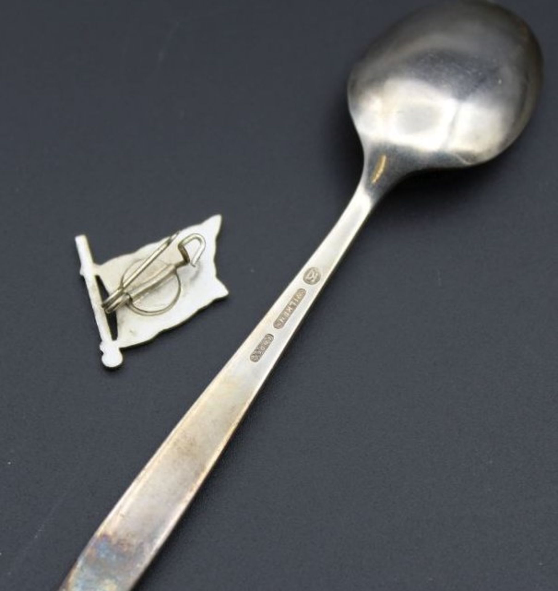 Mokkalöffel, 800er Silber, NDL Wappen, anbei NDL Nadel, L-10,5cm, 13gr., - Bild 2 aus 2