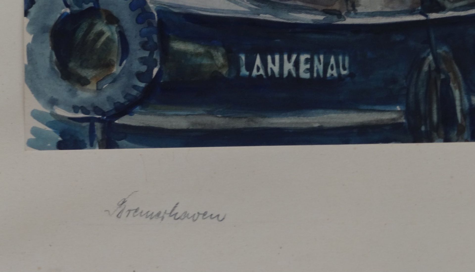 unleserlich signiert, Schlepper Lankenau im Brmerhavener Hafen, Aqurell, ger/Glas,RG 50x56 cm - Image 3 of 4