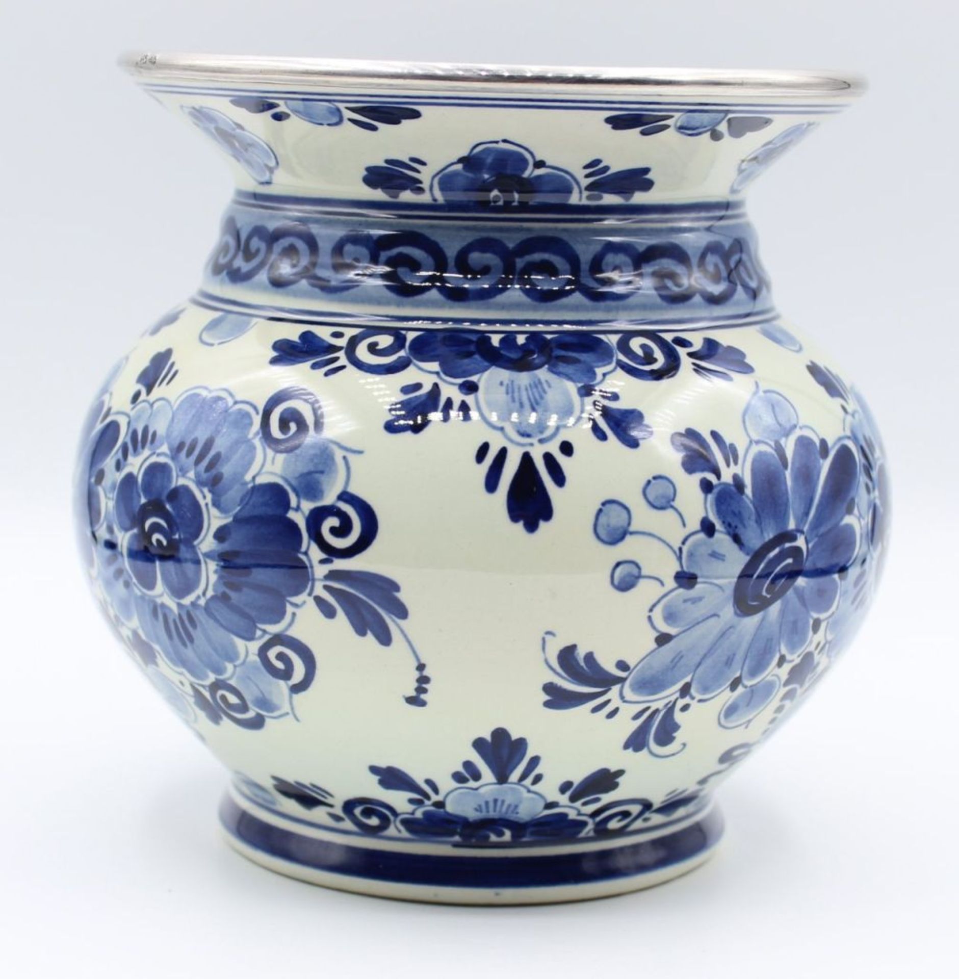 Vase "Regina", Delfts, 835er Silberrand, H-12,5cm