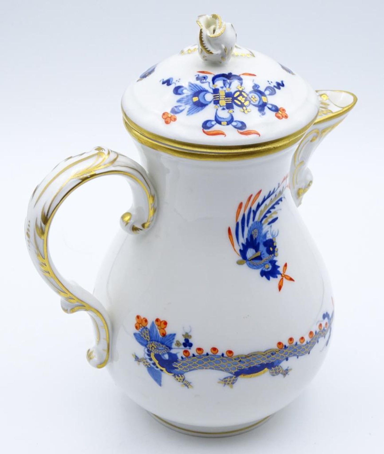 Kleine Portionskanne "Meissen",Schwertermarke,reicher blauer Drache Dekor,Goldran,1.Wahl,H-17cm - Bild 4 aus 7