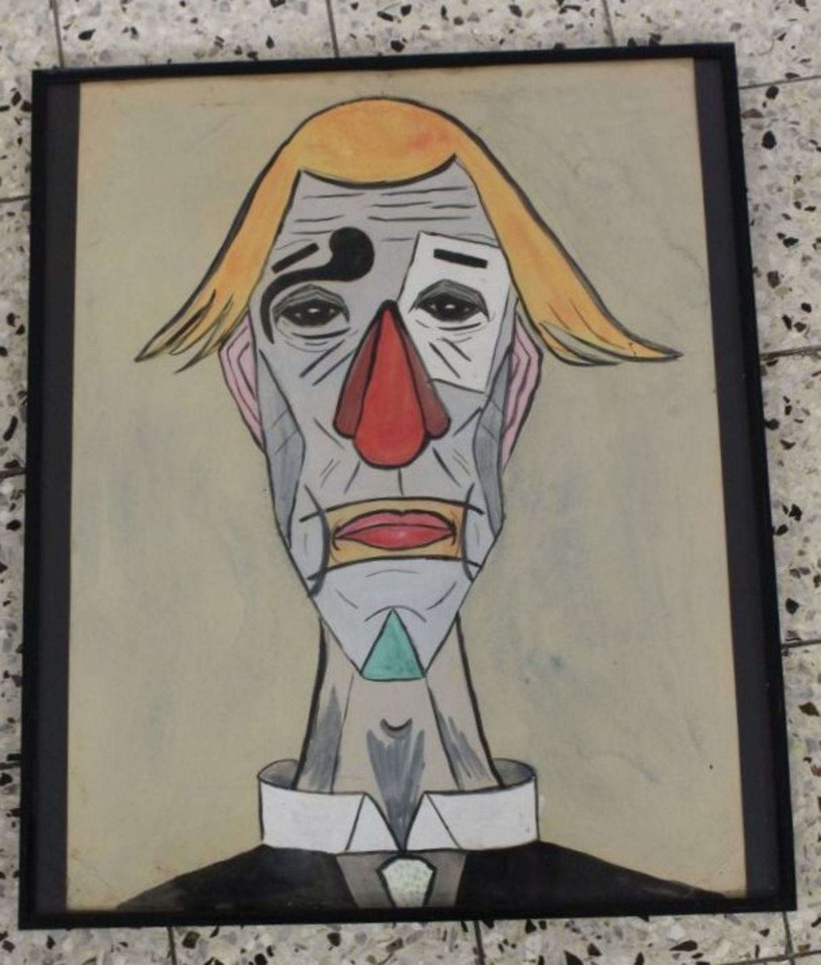 anonym "Portrait eines Clowns", Mischtechnik, ger./Glas, RG 61,5 x 51,5cm. - Bild 2 aus 2