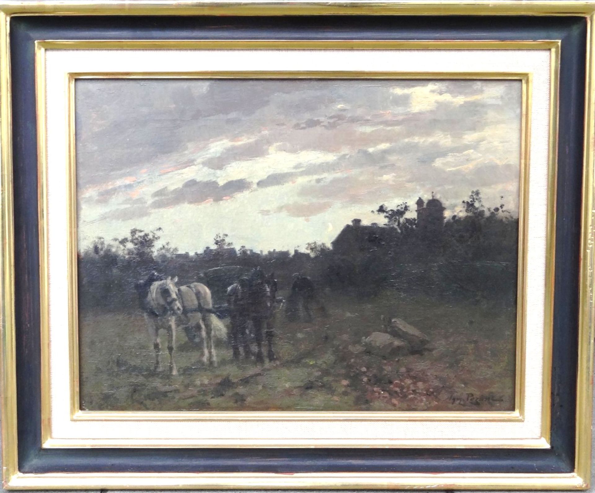 Aymar Alexandre PEZANT (1846-1916) "Pferdewagen in der Abenddämmerung", Öl/Leinen, gerahmt, RG 48x58