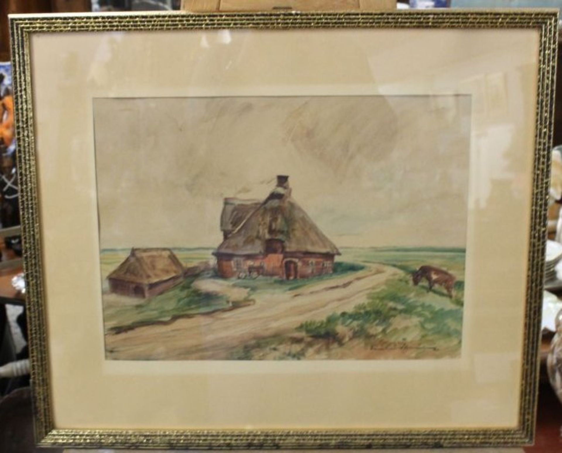 Hermann WEHRMANN (1897-1977) "Bauernkate am Deich", Aquarell, ger. /Glas, RG 52 x 61cm. - Bild 3 aus 3