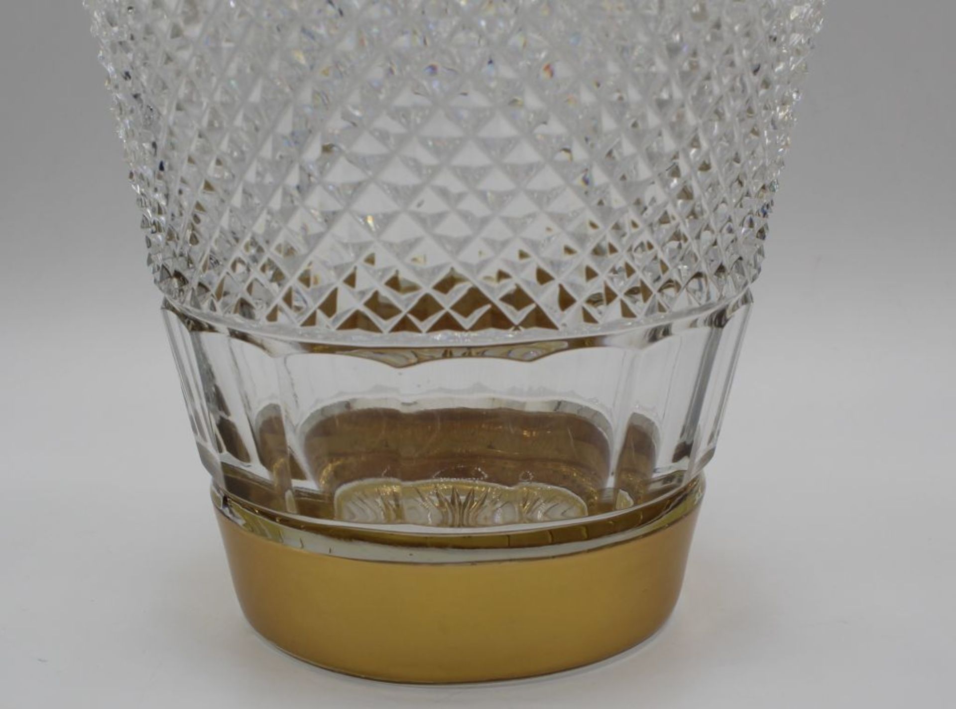 Hohe Zylinder Vase,Goldrand,geschliffenes Glas,H-25cm - Bild 3 aus 8