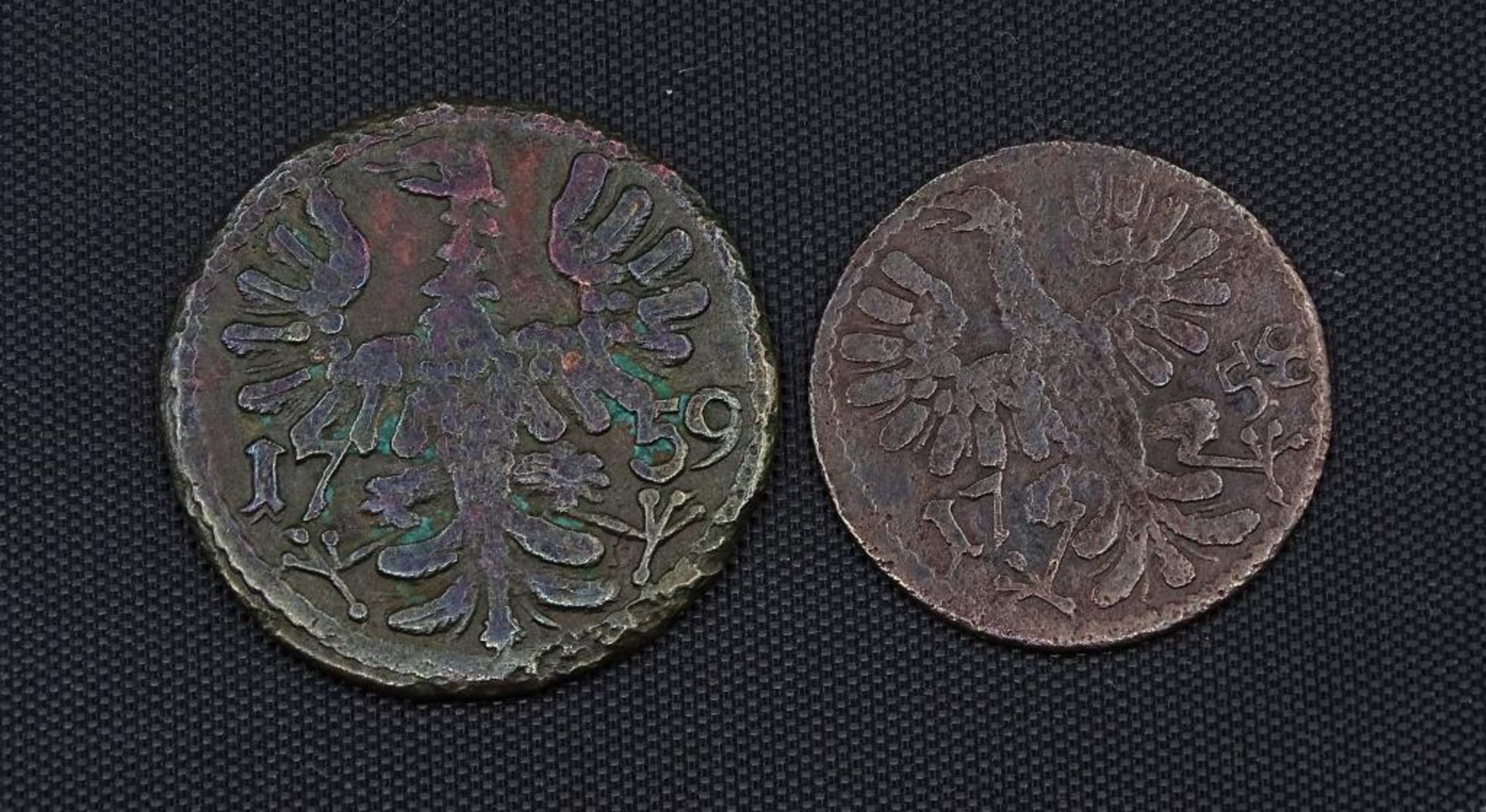 2x Kupfermünzen,Aachen 12 Heller und 4 Heller 1759 u. 185