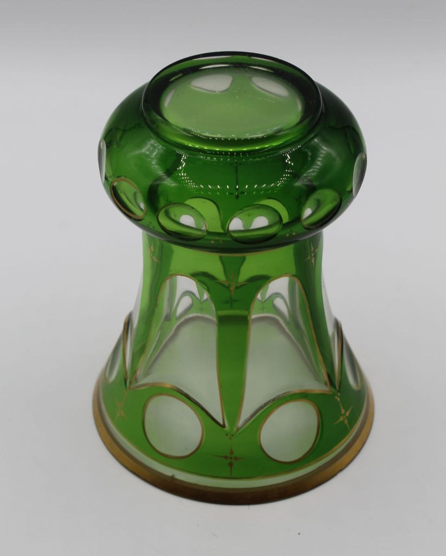 Grüne Glas Vase,Goldbemalung,Goldrand,H-13c - Bild 3 aus 3