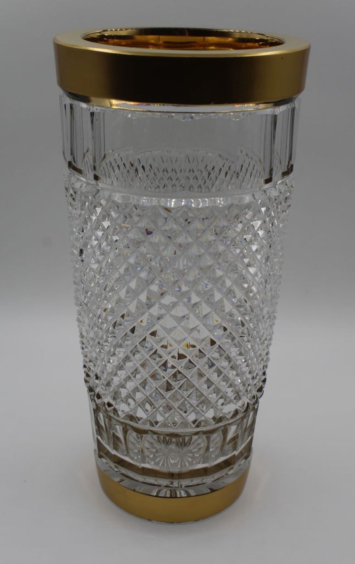 Hohe Zylinder Vase,Goldrand,geschliffenes Glas,H-25cm - Bild 5 aus 8