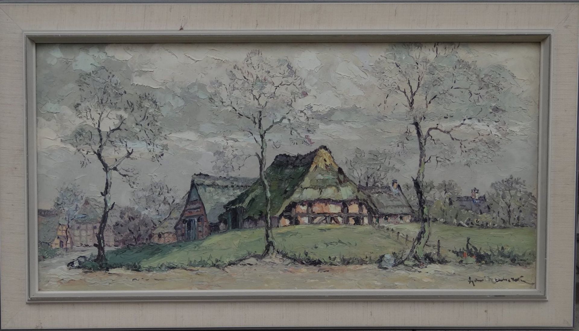 Hans HENTSCHKE (1889-1969), 1968 "norddt. Bauernhaus" Öl/Leinen, gerahmt, RG 53x90 c - Bild 2 aus 4