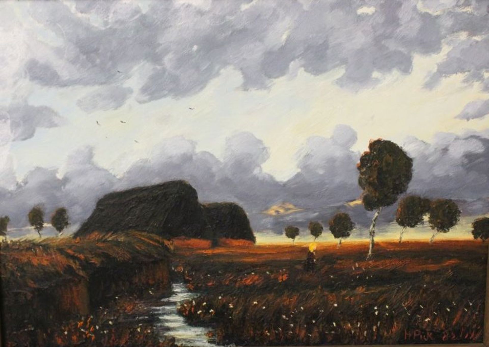 Hans PICK (1931-2014) "Sturm im Teufelsmoor", Öl/Hartfaser, datiert 1982, gerahmt, RG 58 x 78cm.