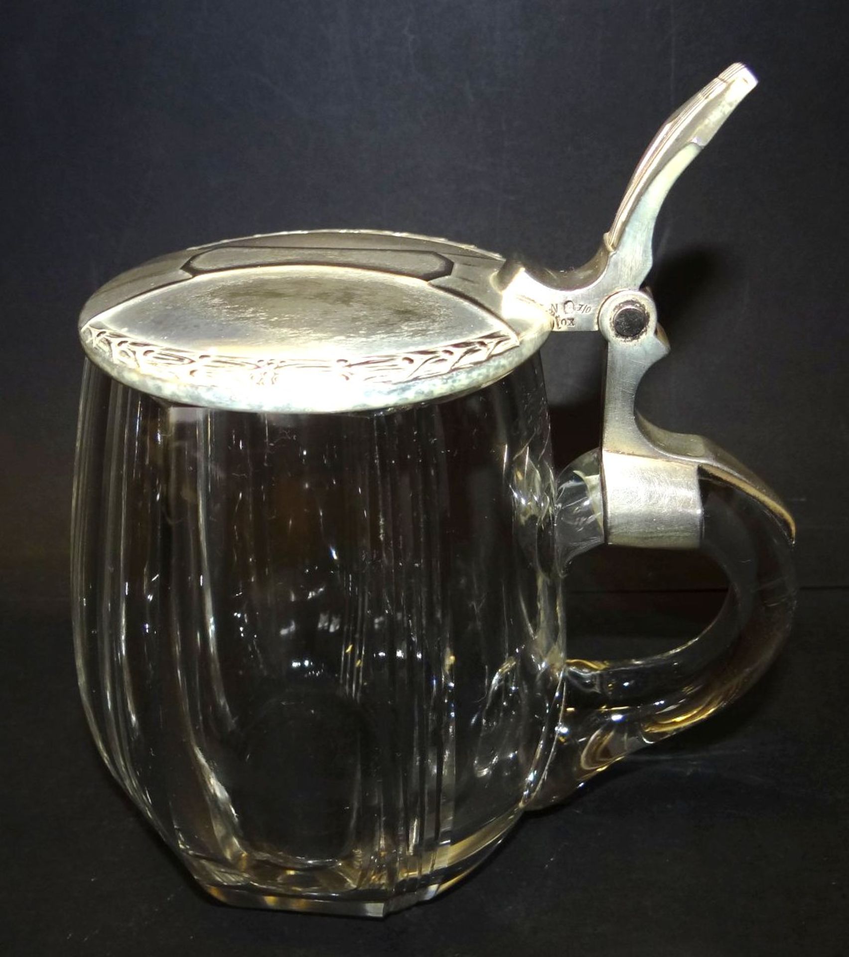 Jugendstil-Bierkrug "WMF" Straussenmarke, versilb. Deckel, H-16 cm