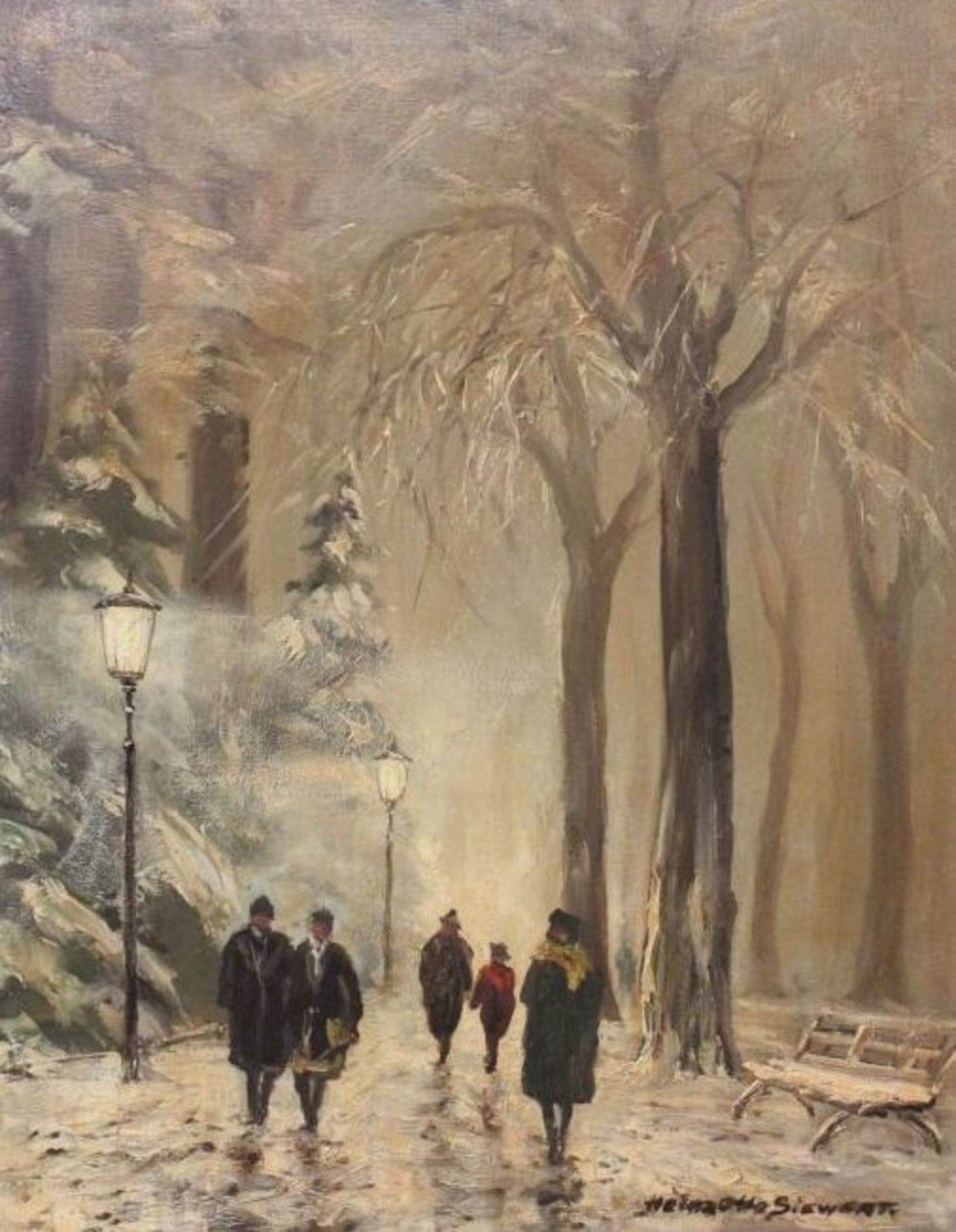 Heinz SIEWERT (XX) "nächtlicher Winterspaziergang", Öl/Leinwand, gerahmt, RG 74 x 64cm