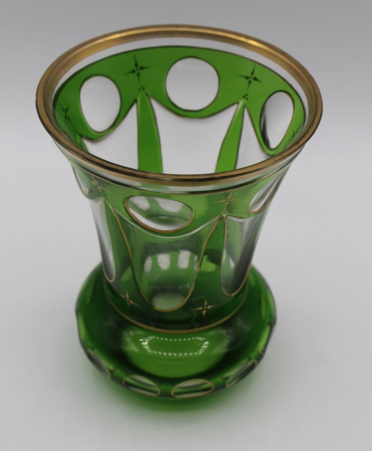 Grüne Glas Vase,Goldbemalung,Goldrand,H-13c - Bild 2 aus 3