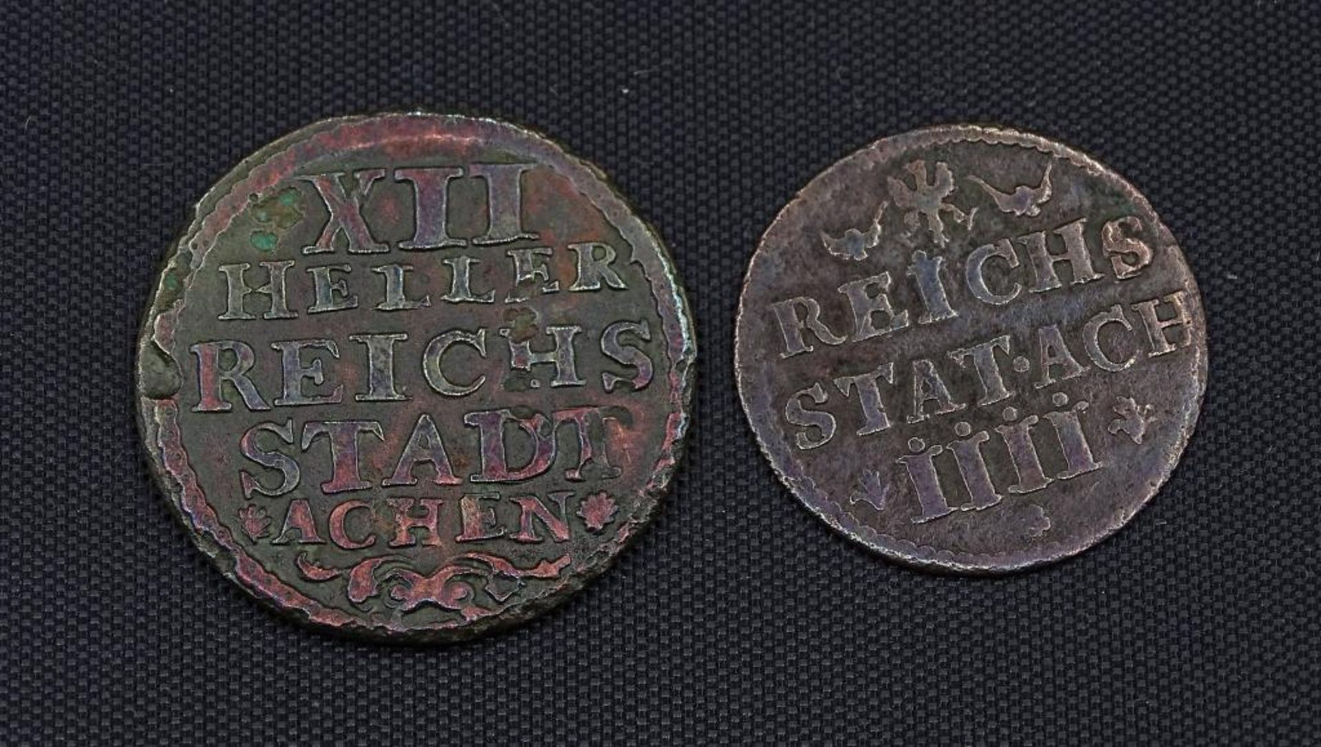 2x Kupfermünzen,Aachen 12 Heller und 4 Heller 1759 u. 185 - Bild 2 aus 2