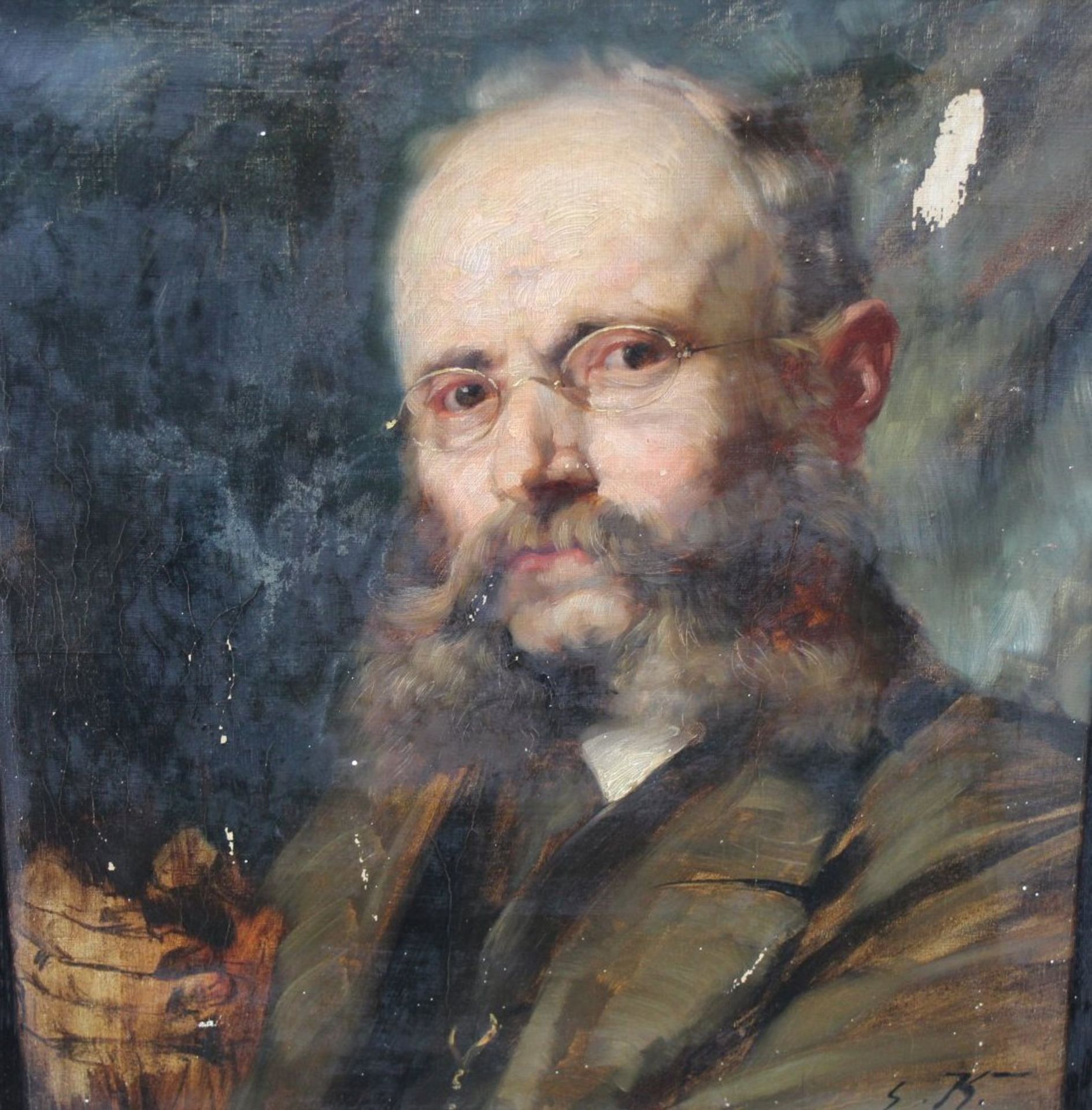 Erwin KÜSTHARDT (1867-1901), sign. E.K., 1890 "Männerportrait", restaurierungsbedürft, Farbabplatzer - Bild 2 aus 9
