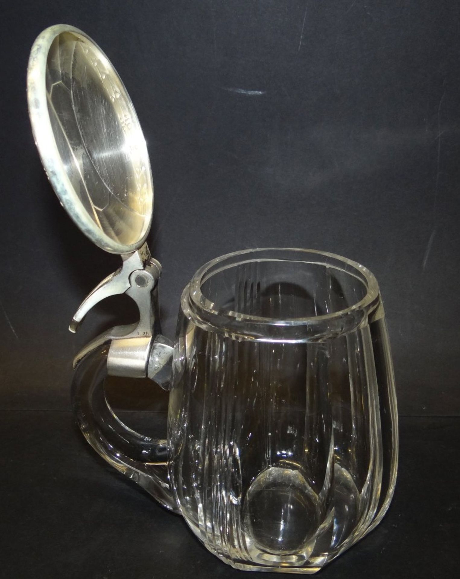 Jugendstil-Bierkrug "WMF" Straussenmarke, versilb. Deckel, H-16 cm - Bild 2 aus 5