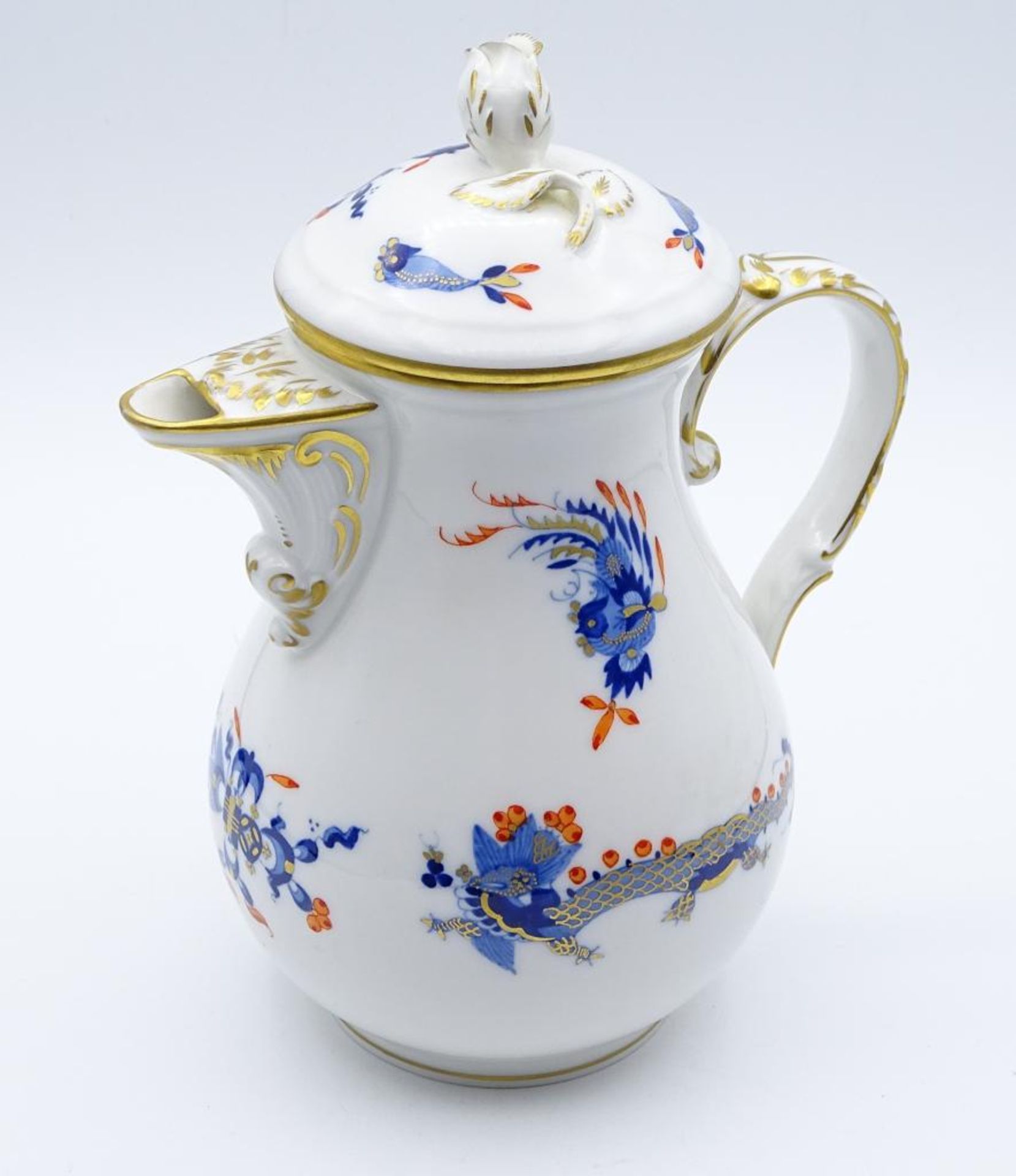 Kleine Portionskanne "Meissen",Schwertermarke,reicher blauer Drache Dekor,Goldran,1.Wahl,H-17cm - Bild 2 aus 7