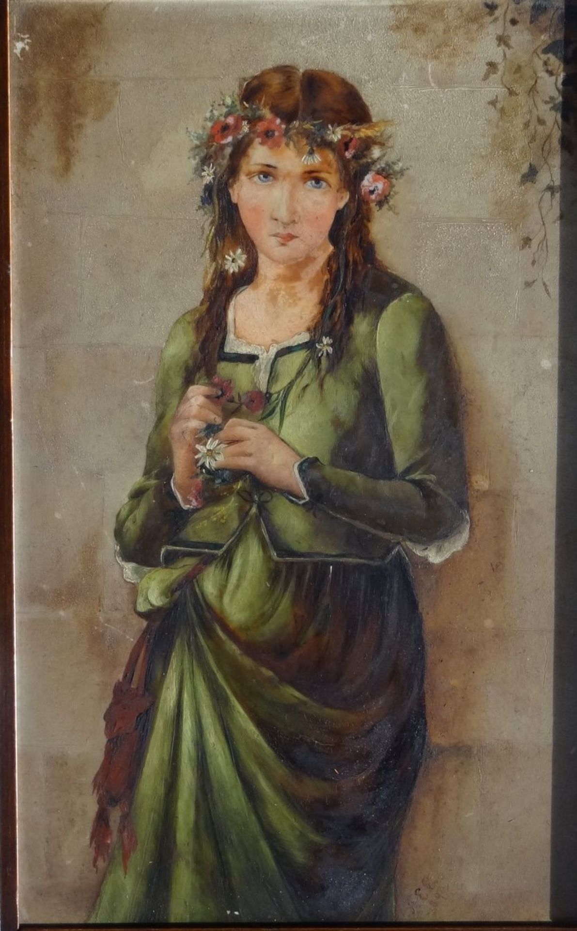 AES 1890 "Mädchen mit Blumenkranz" Öl/Pappe, gerahmt, RG 34x24