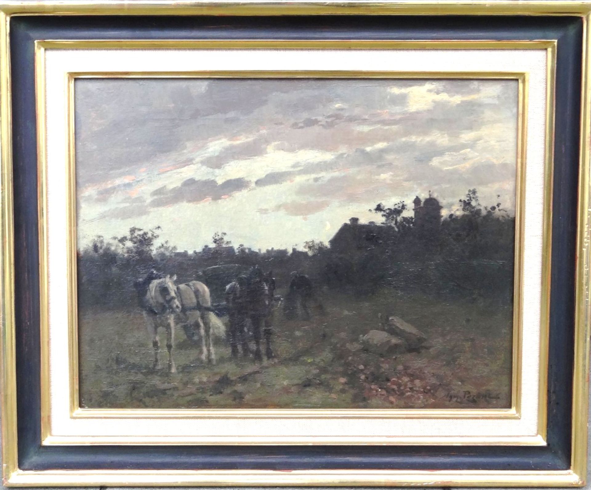 Aymar Alexandre PEZANT (1846-1916) "Pferdewagen in der Abenddämmerung", Öl/Leinen, gerahmt, RG 48x58 - Bild 2 aus 6